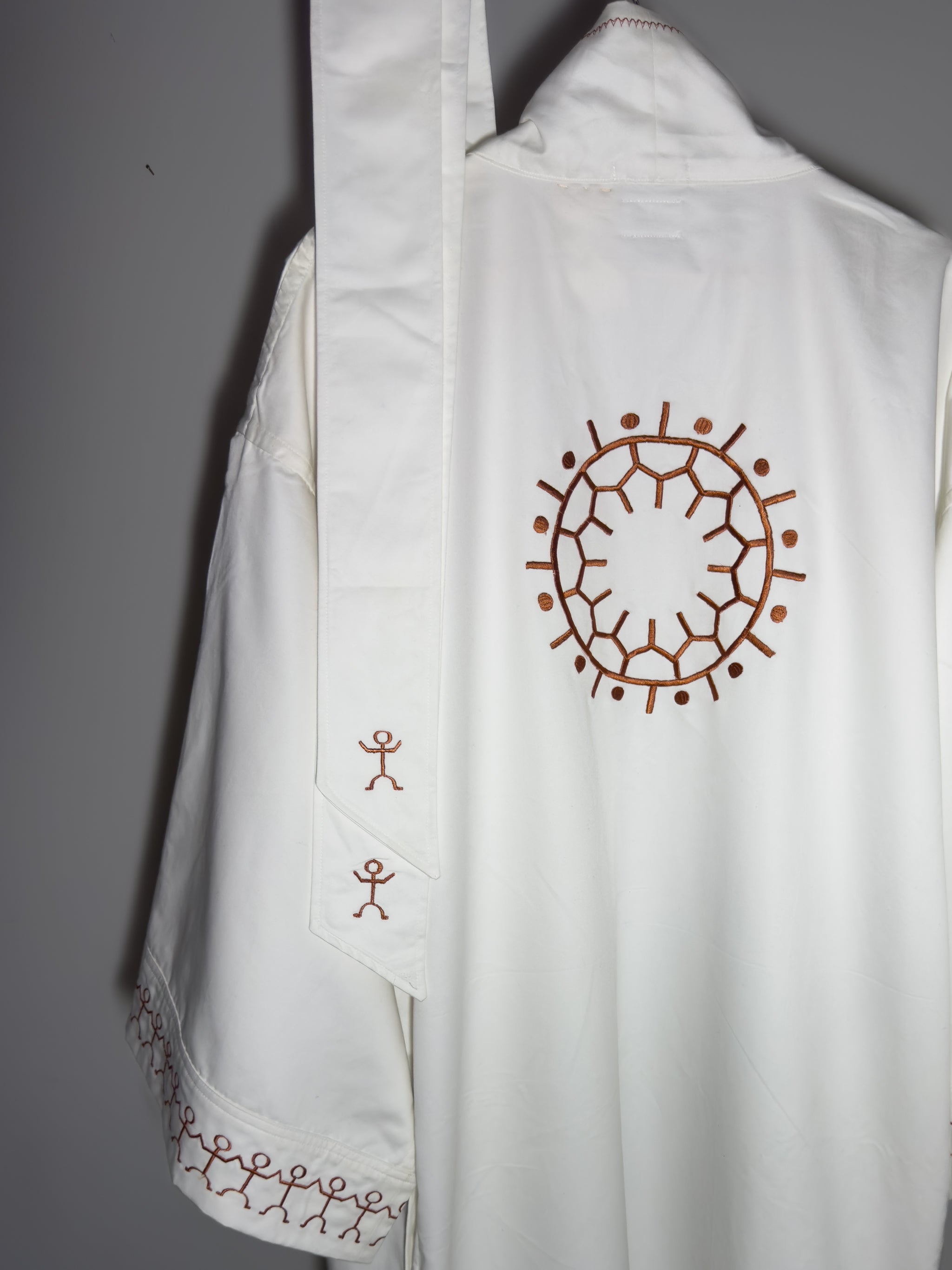 ✦ Summit Harmony - White Upcycled Pure Cotton Kimono with Batok Embroidery