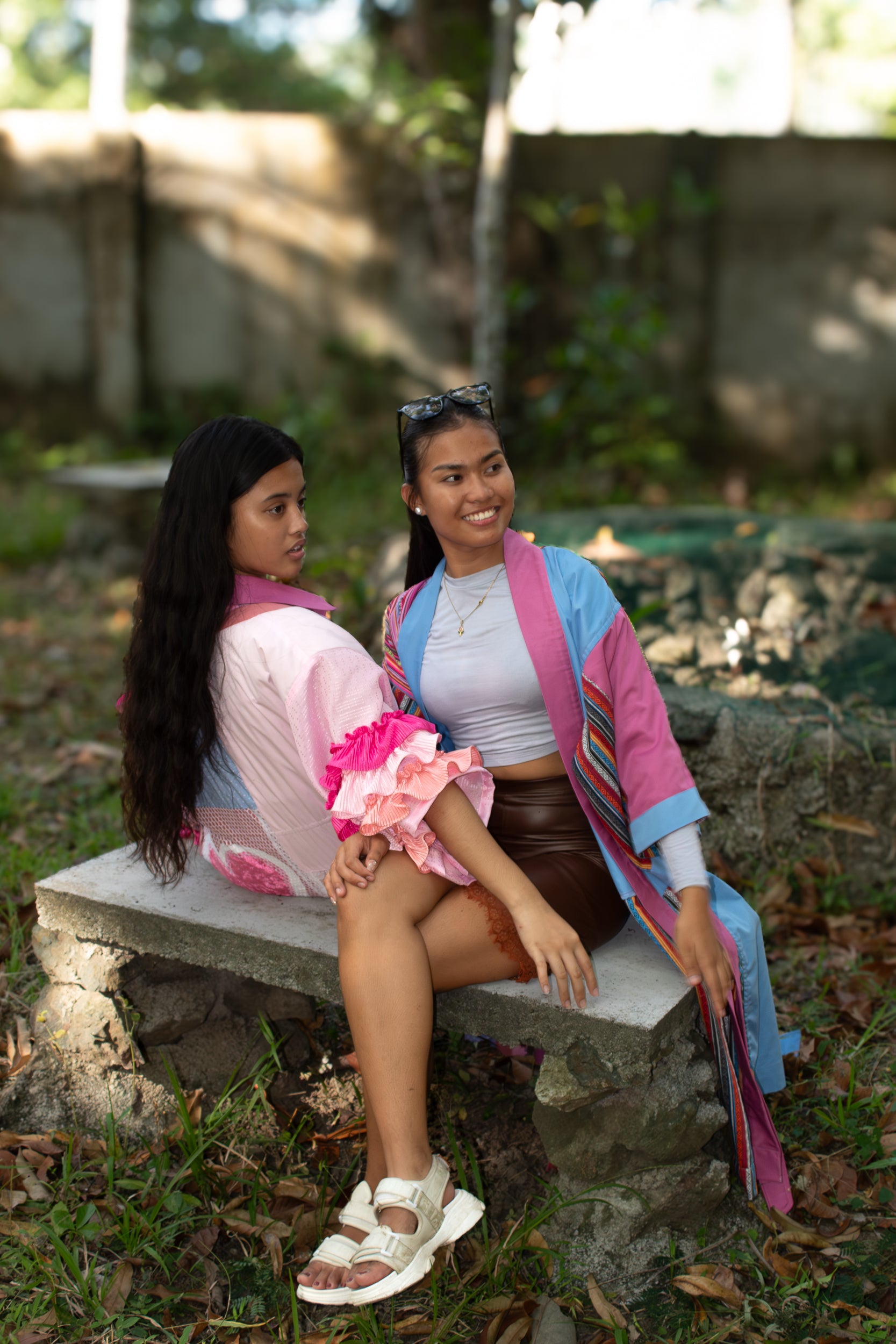 ✦ Isla Moonrise - Süßer rosa-blauer Ethno-Kimono mit Außentaschen