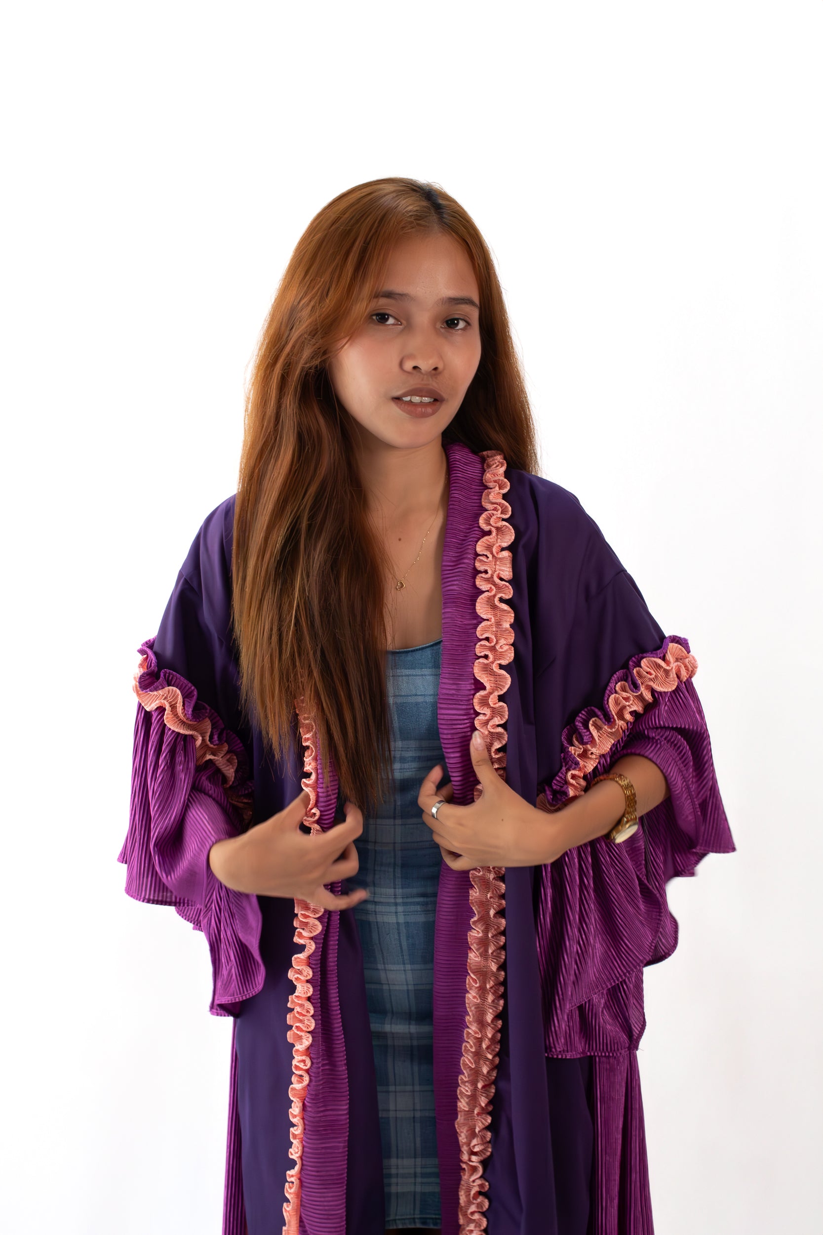 ✦ The Fairy’s Dance - Purple Plated Kimono Dress with Bowties and Multiple Layers