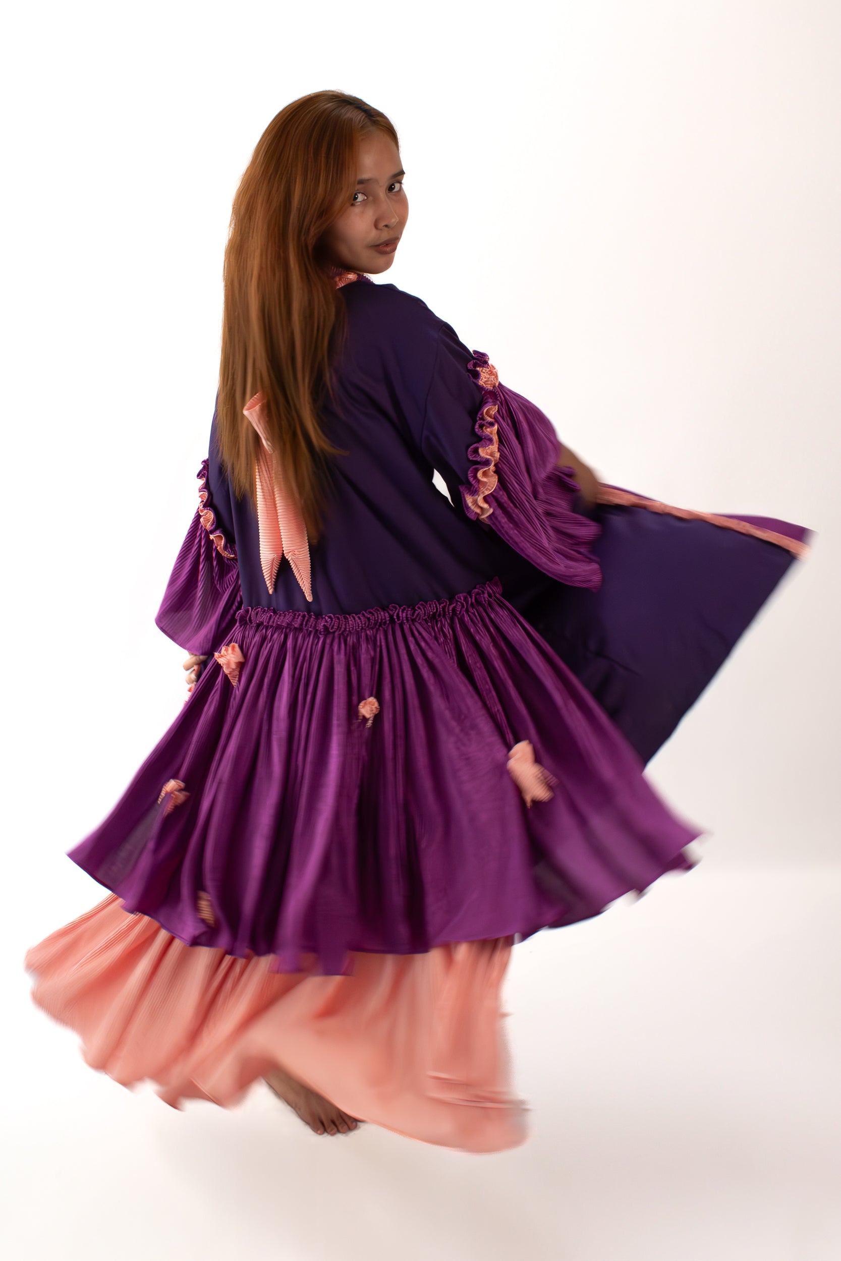 ✦ The Fairy’s Dance - Purple Plated Kimono Dress with Bowties and Multiple Layers