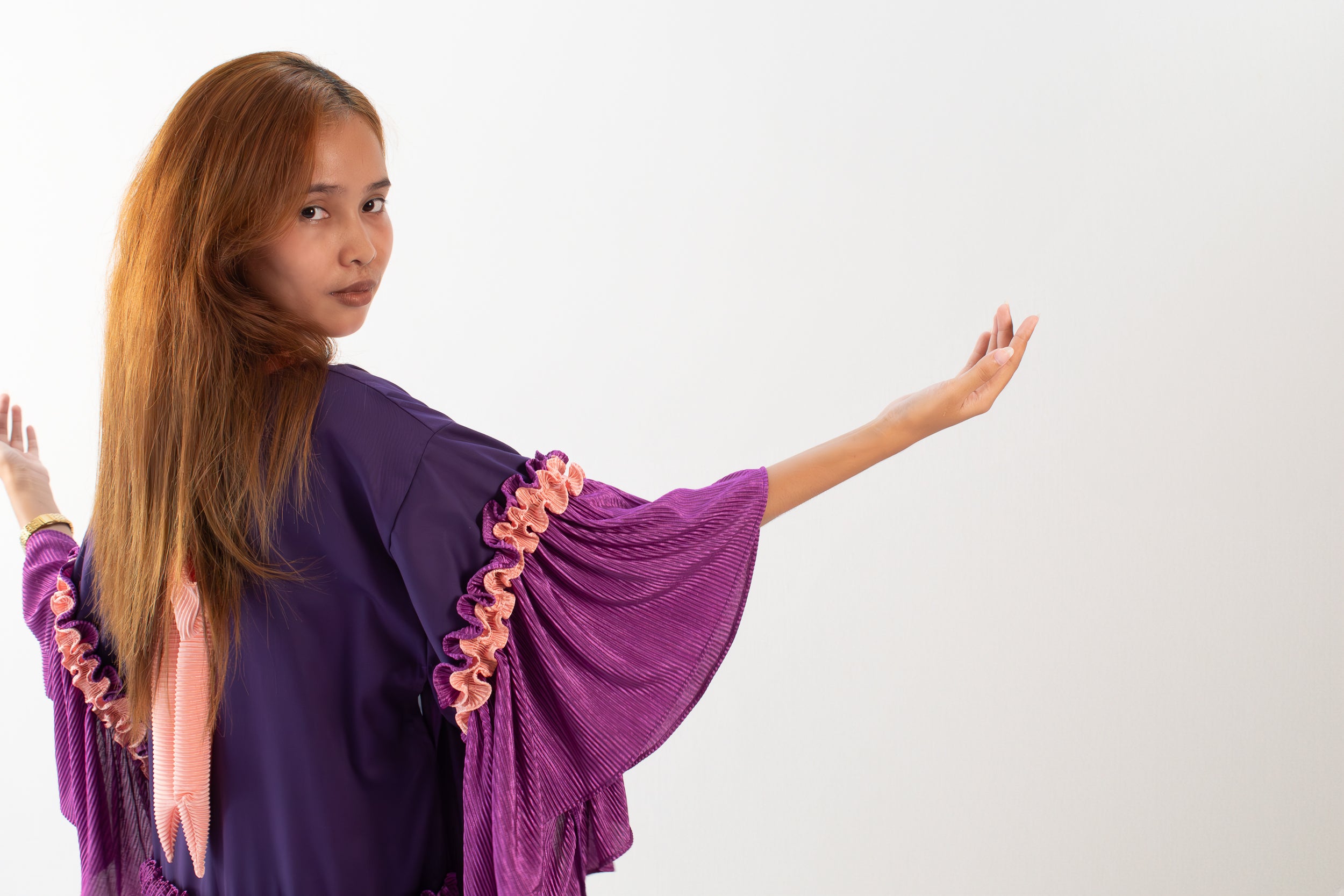 ✦ The Fairy’s Dance - Purple Plated Kimono Dress with Bowties and Multiple Layers