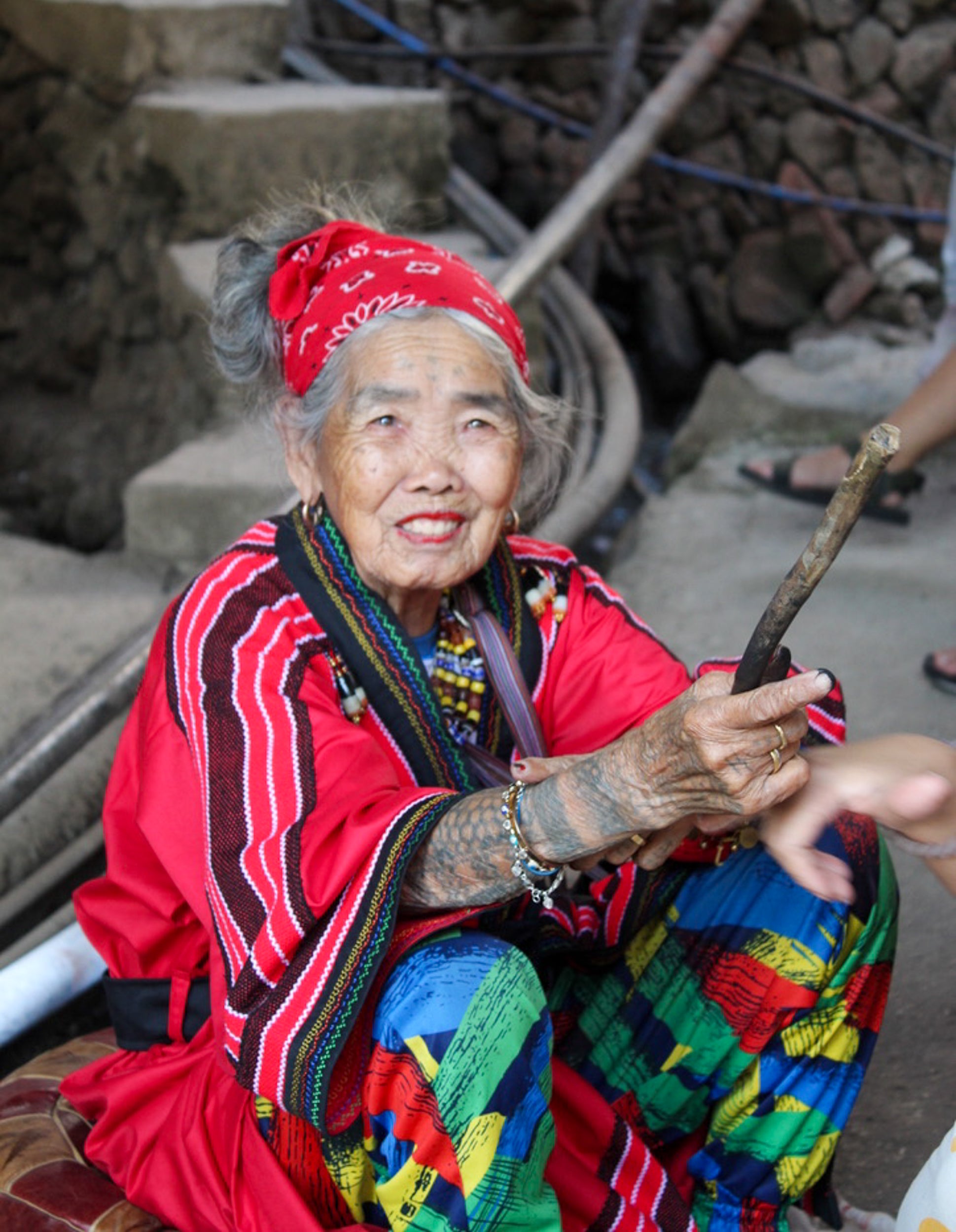 ✦ Kalinga Spirits - Red & Black Kimono featuring Authentic Hand-Woven Fabric, Beads and Hand-Embroidery