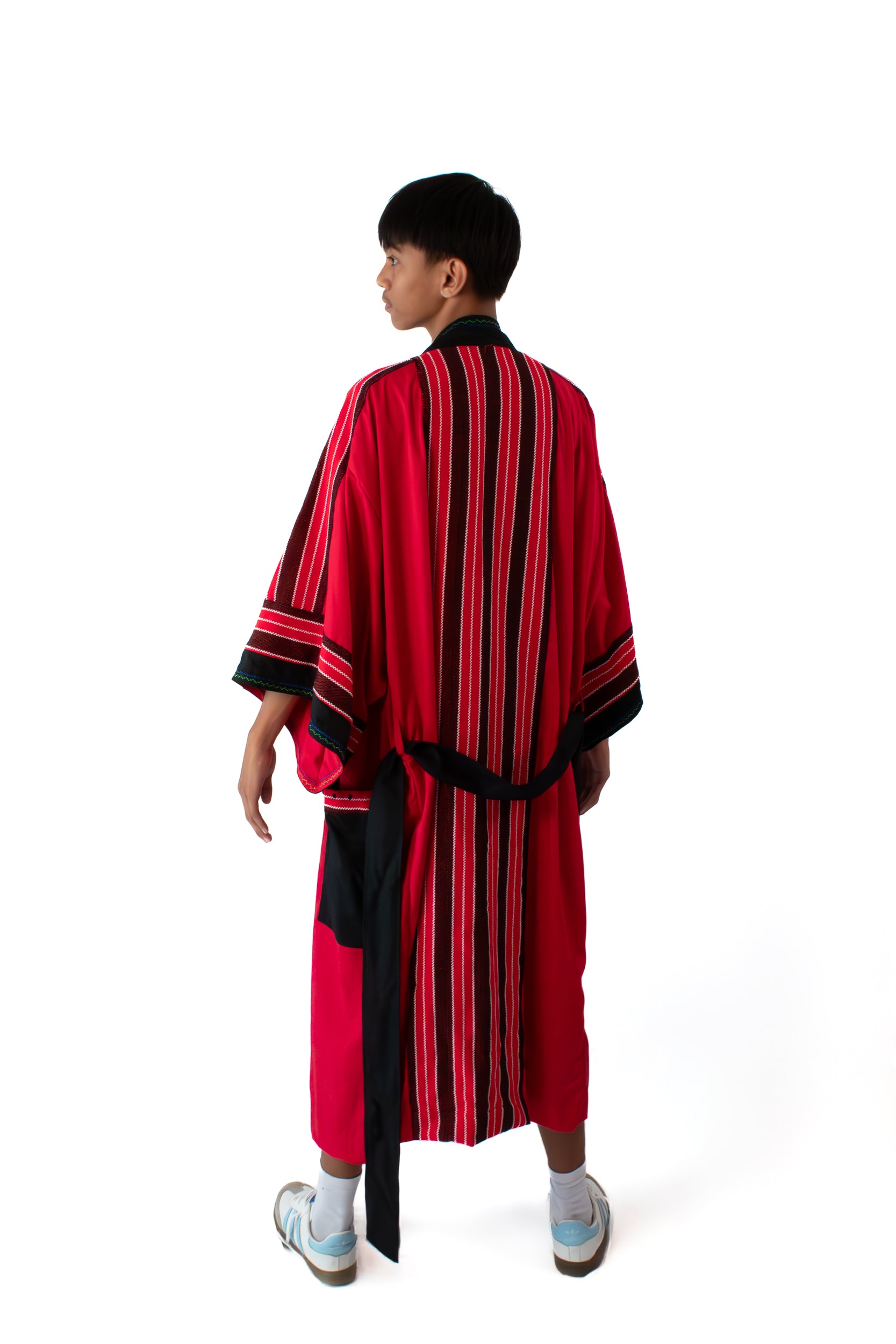 ✦ Kalinga Spirits - Red & Black Kimono featuring Authentic Hand-Woven Fabric, Beads and Hand-Embroidery