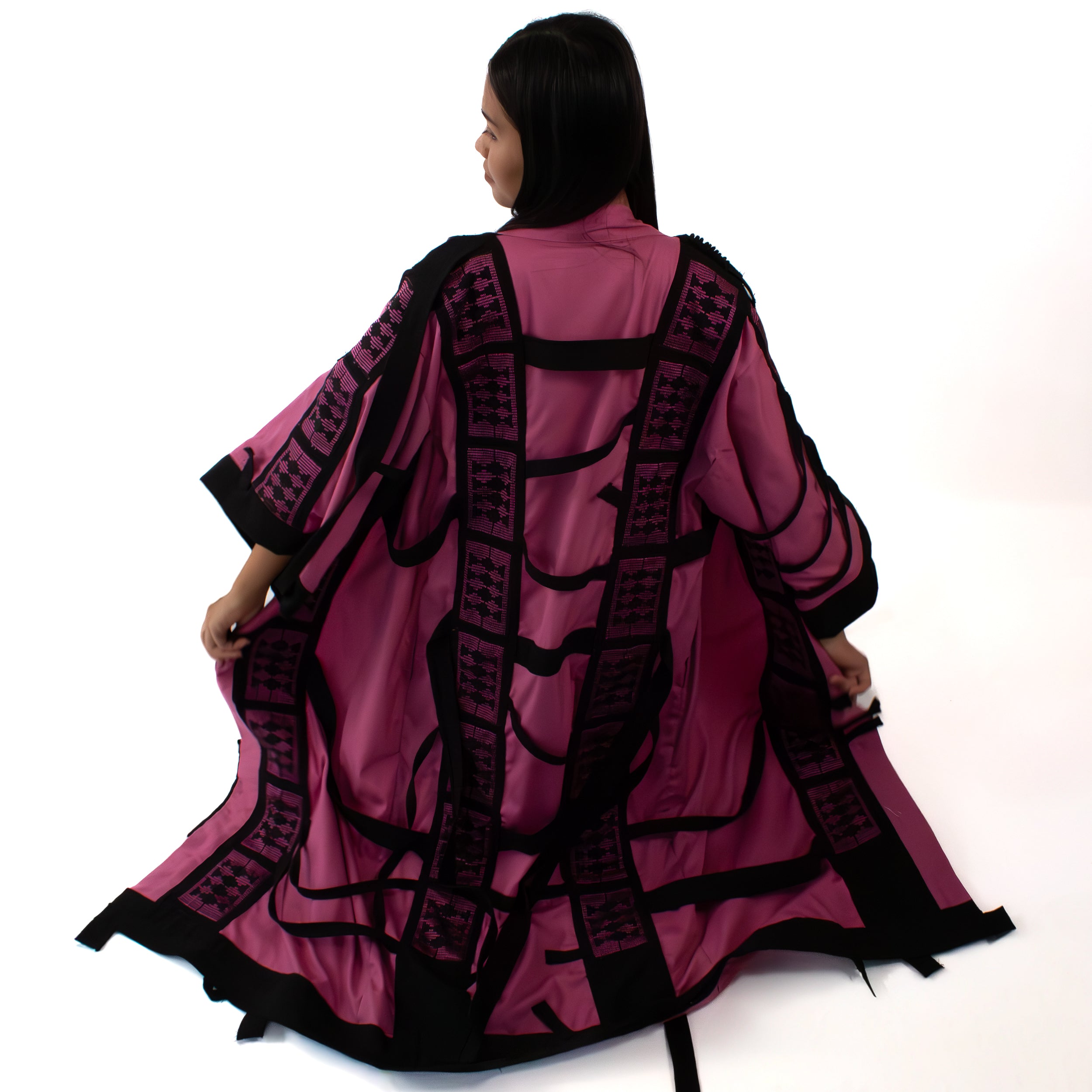 ✦ The Gatekeeper No. 1 - Fierce Handwoven-Silk Kimono in Dusky Pink and Black