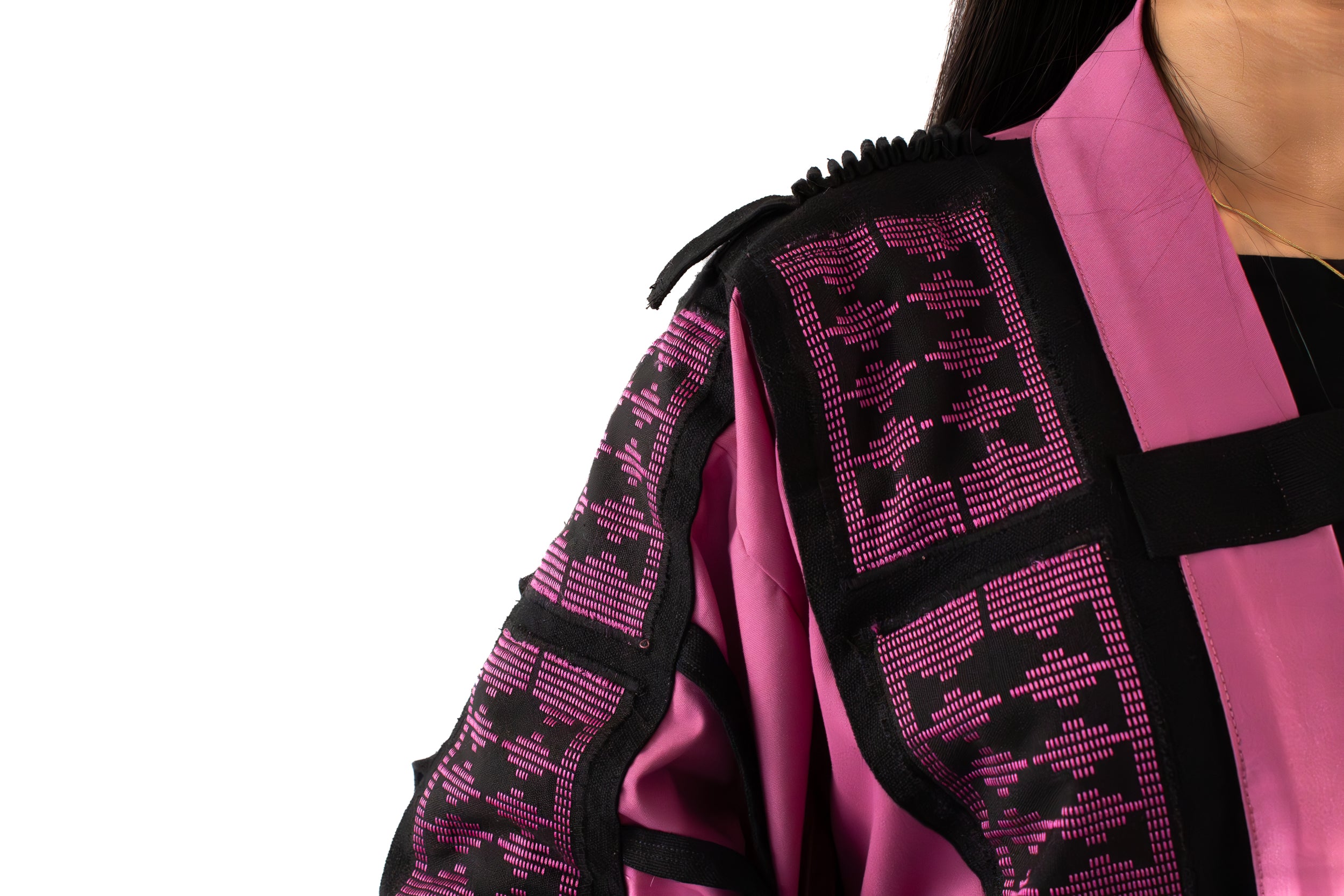 ✦ The Gatekeeper No. 1 - Fierce Handwoven-Silk Kimono in Dusky Pink and Black