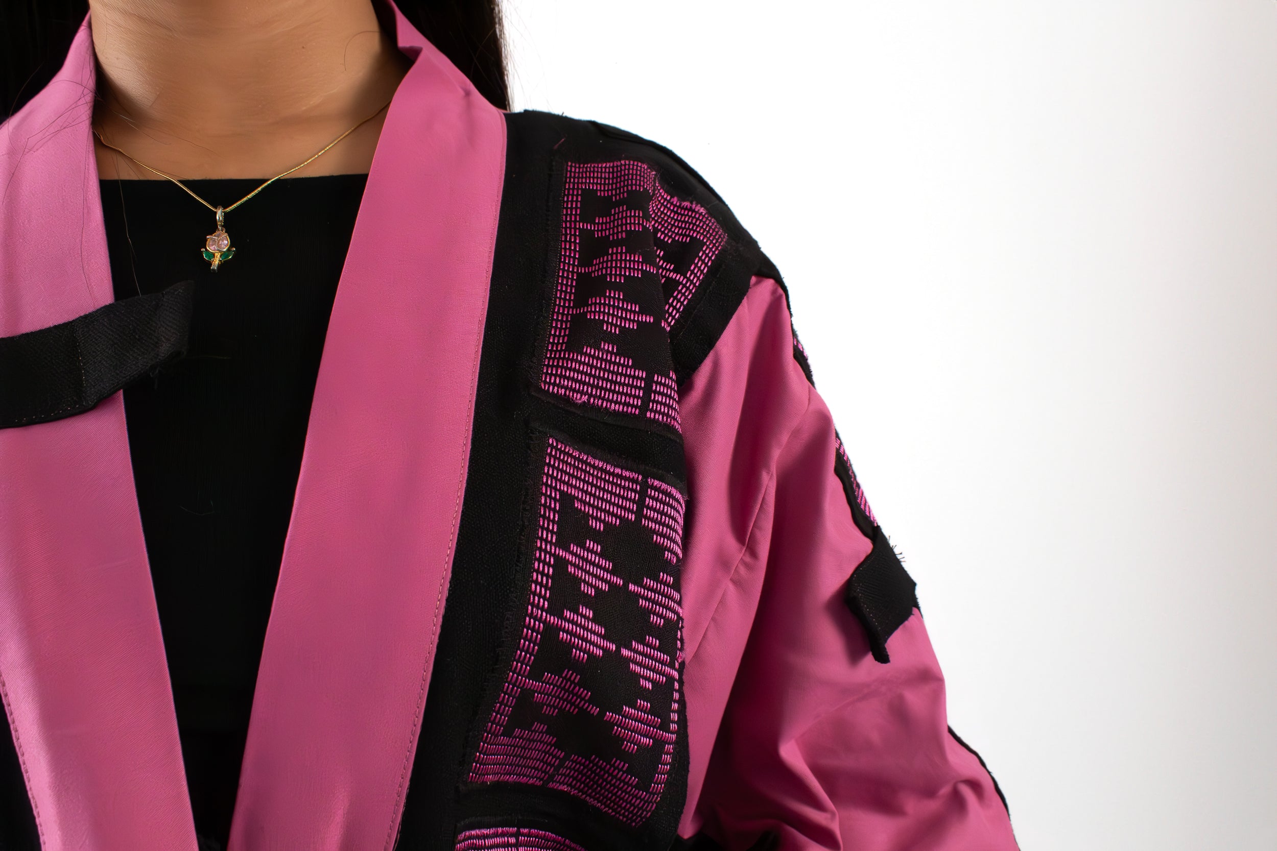 ✦ The Gatekeeper No. 1 - Fierce Handwoven-Silk Kimono in Dusky Pink and Black
