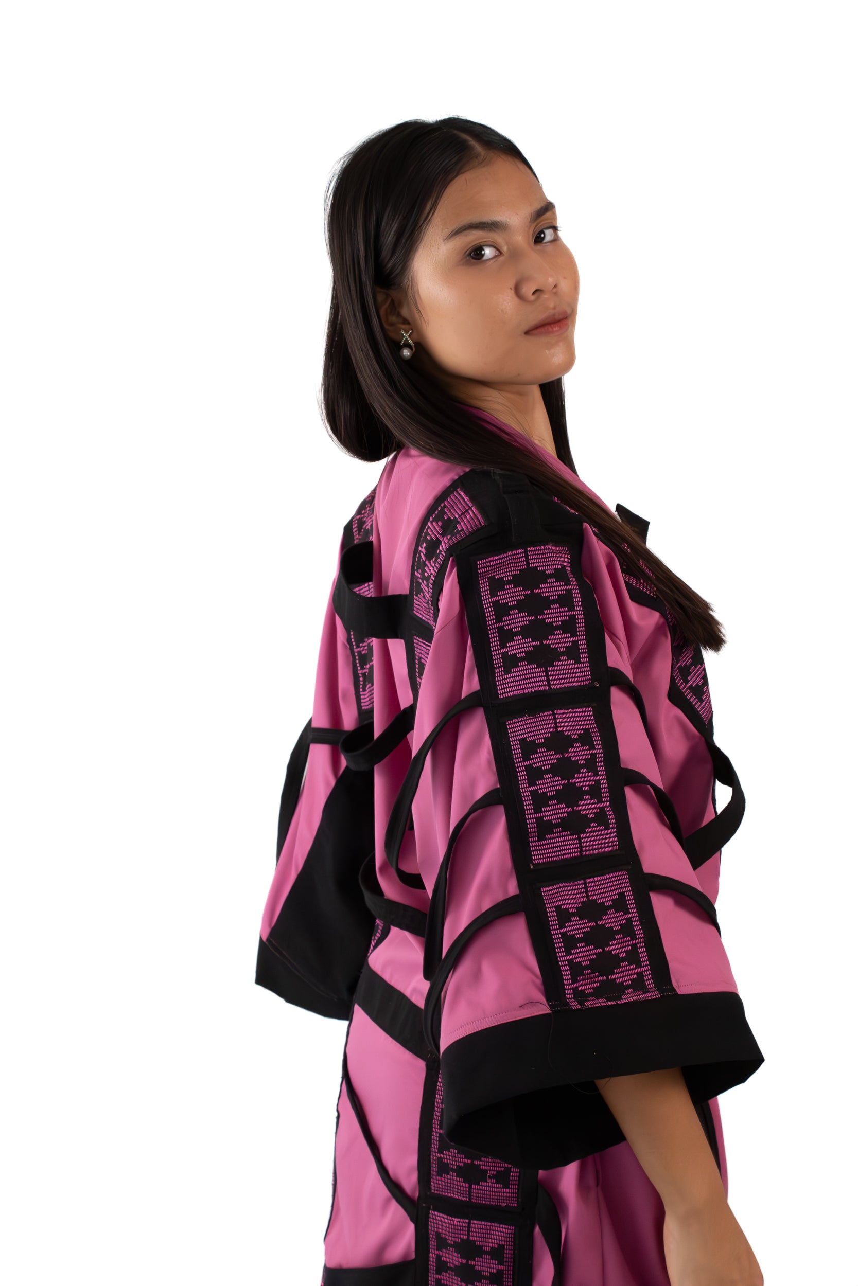 ✦ The Gatekeeper No. 1 - Fierce Handwoven-Silk Kimono in Dusky Pink and Black