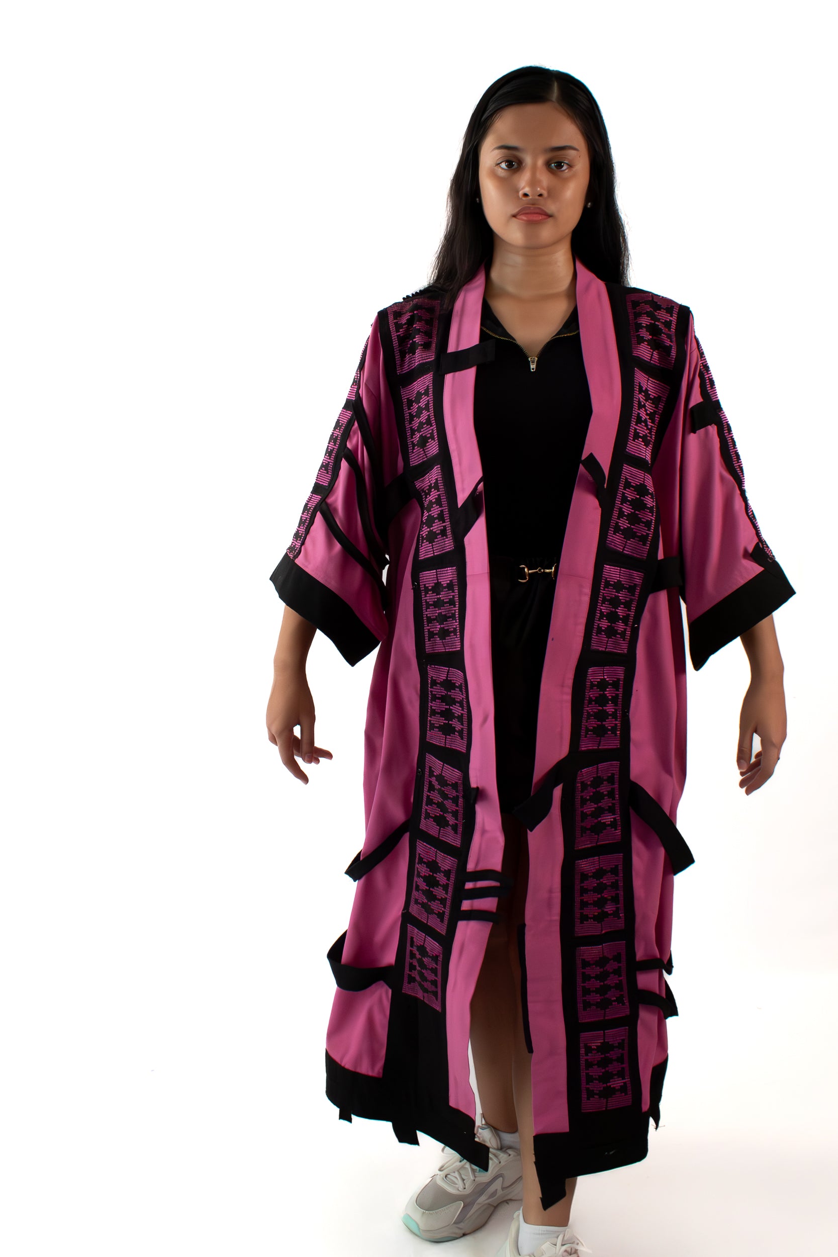 ✦ The Gatekeeper No. 1 - Fierce Handwoven-Silk Kimono in Dusky Pink and Black