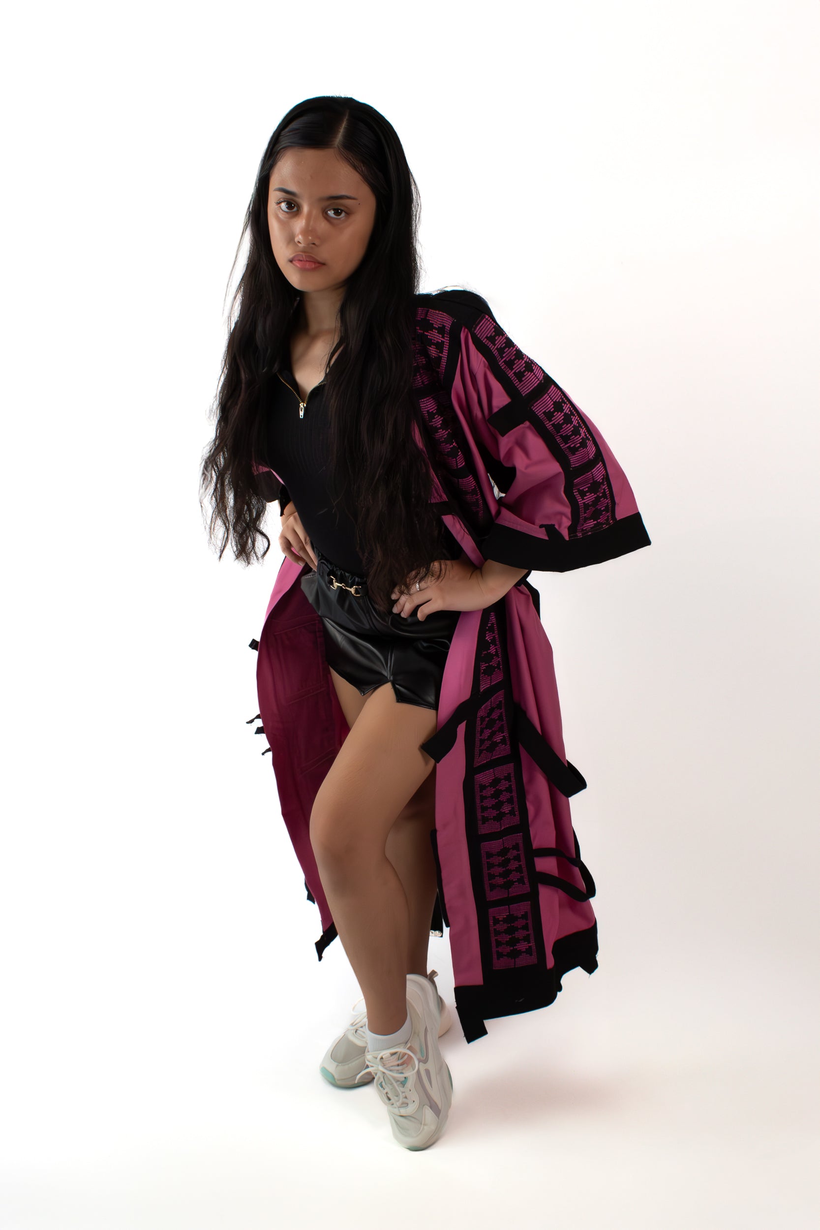 ✦ The Gatekeeper No. 1 - Fierce Handwoven-Silk Kimono in Dusky Pink and Black