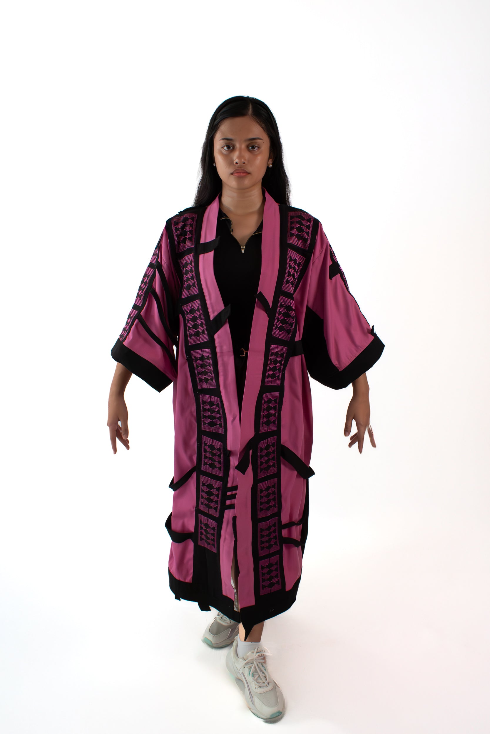 ✦ The Gatekeeper No. 1 - Fierce Handwoven-Silk Kimono in Dusky Pink and Black