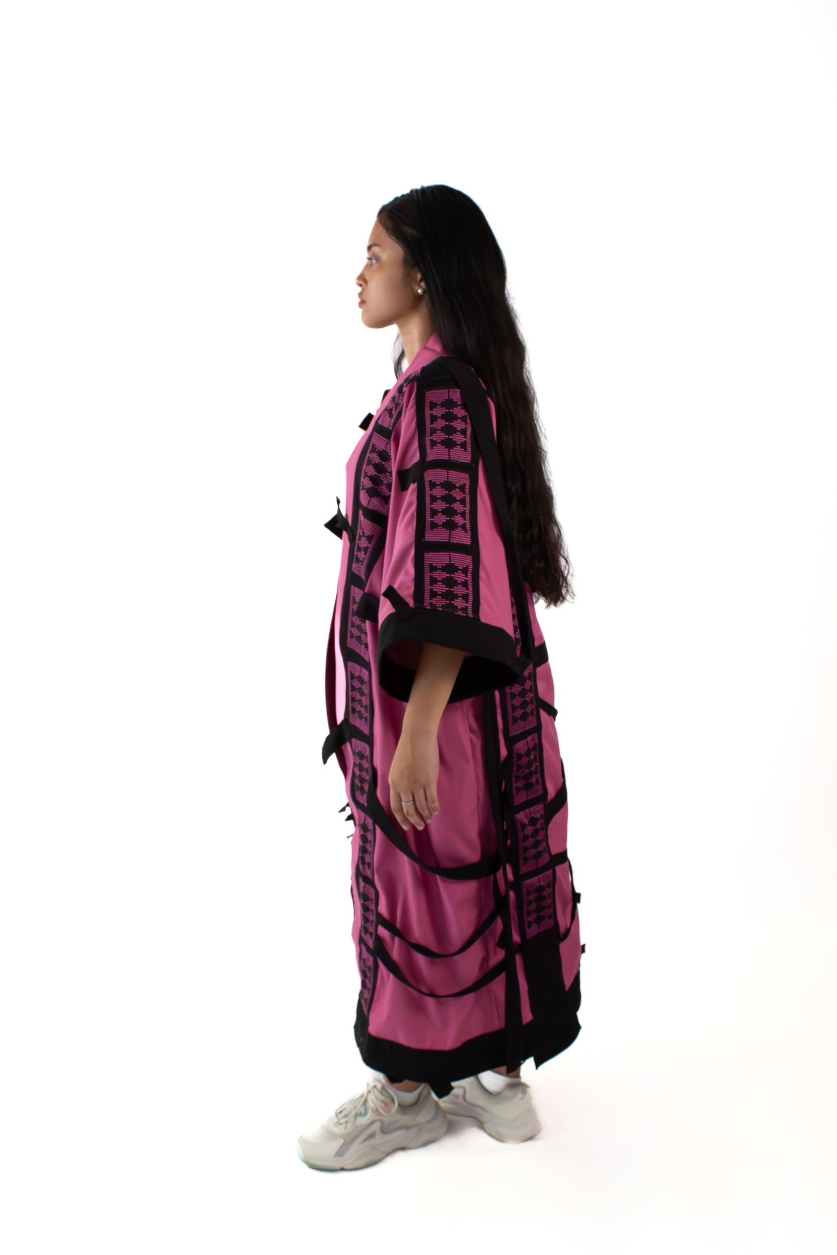 ✦ The Gatekeeper No. 1 - Fierce Handwoven-Silk Kimono in Dusky Pink and Black