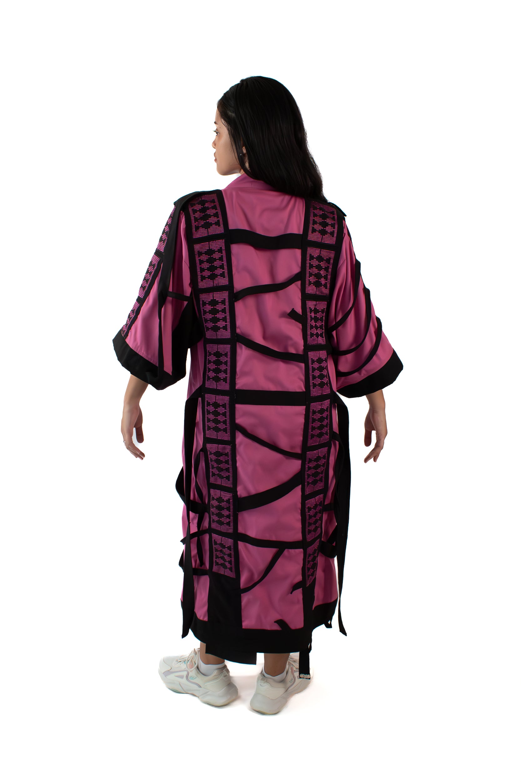 ✦ The Gatekeeper No. 1 - Fierce Handwoven-Silk Kimono in Dusky Pink and Black