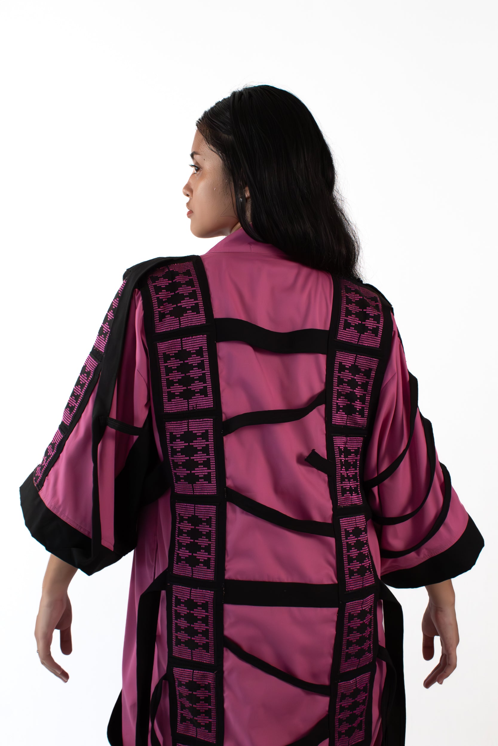 ✦ The Gatekeeper No. 1 - Fierce Handwoven-Silk Kimono in Dusky Pink and Black