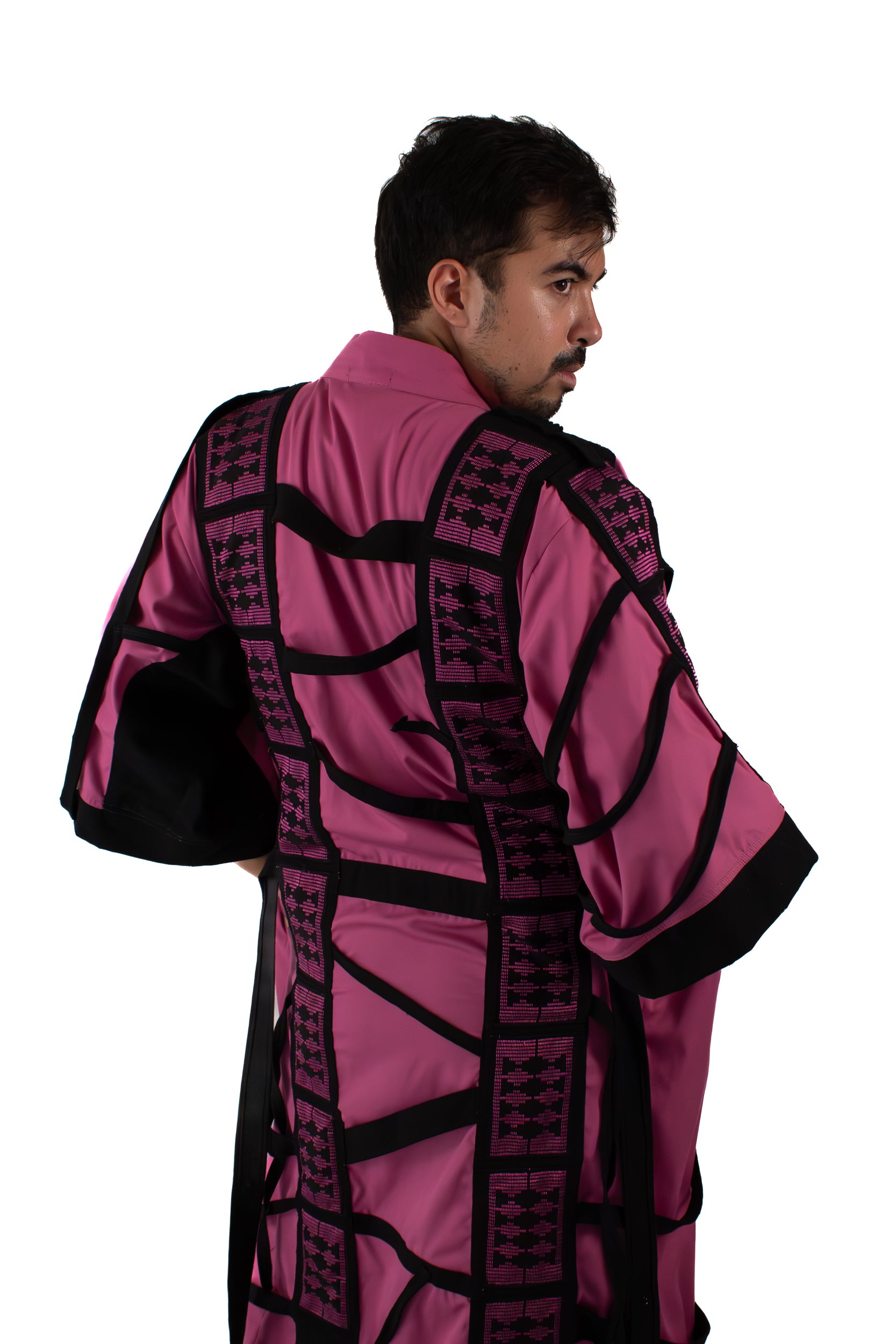 ✦ The Gatekeeper No. 1 - Fierce Handwoven-Silk Kimono in Dusky Pink and Black