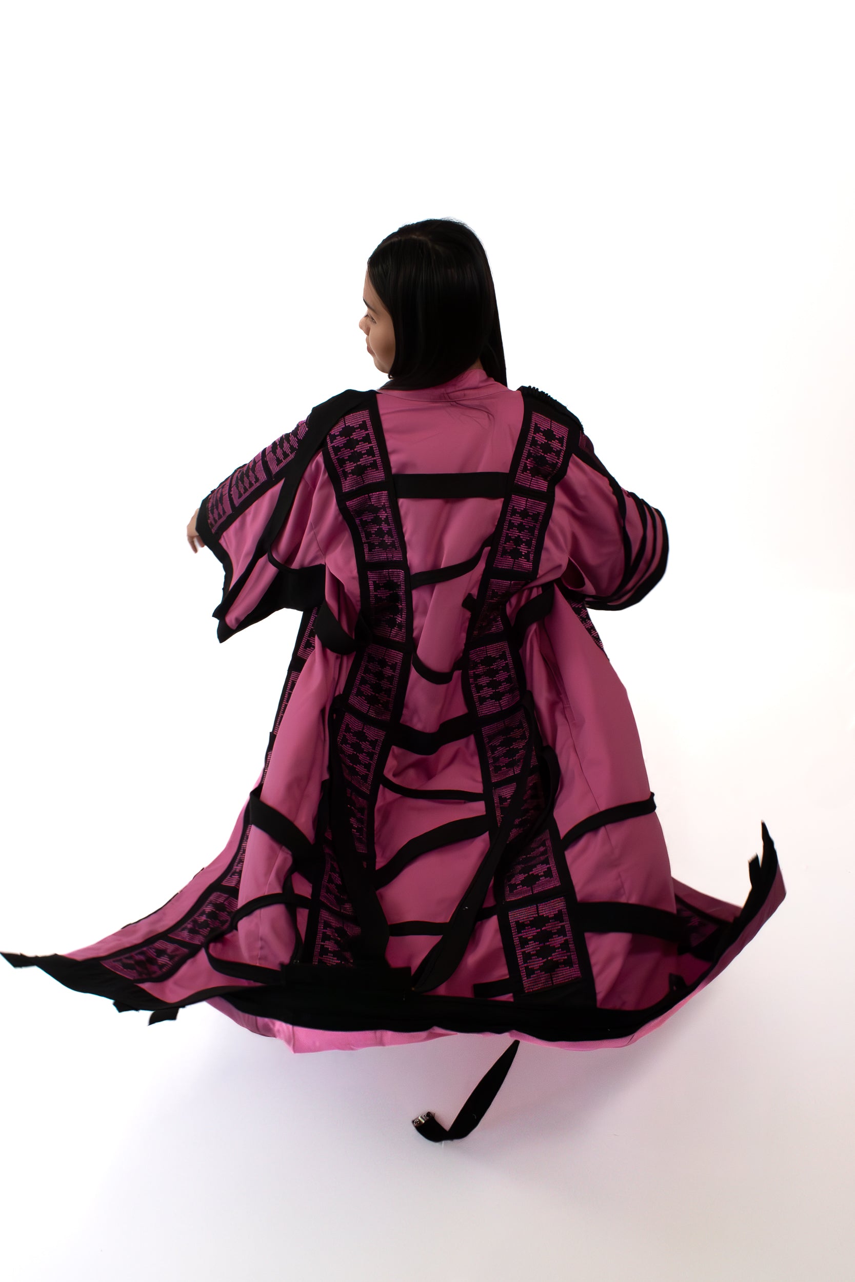 ✦ The Gatekeeper No. 1 - Fierce Handwoven-Silk Kimono in Dusky Pink and Black