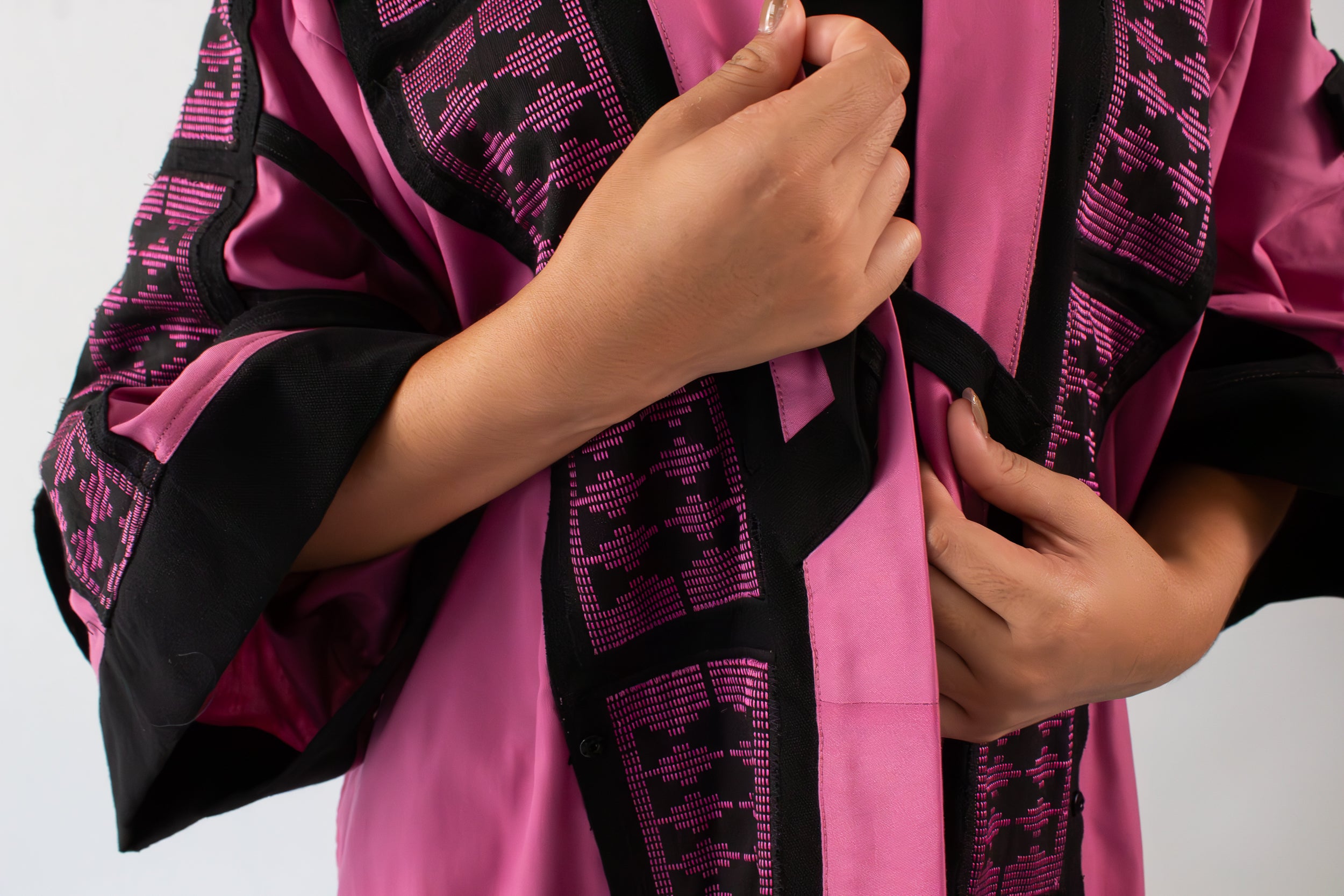 ✦ The Gatekeeper No. 1 - Fierce Handwoven-Silk Kimono in Dusky Pink and Black