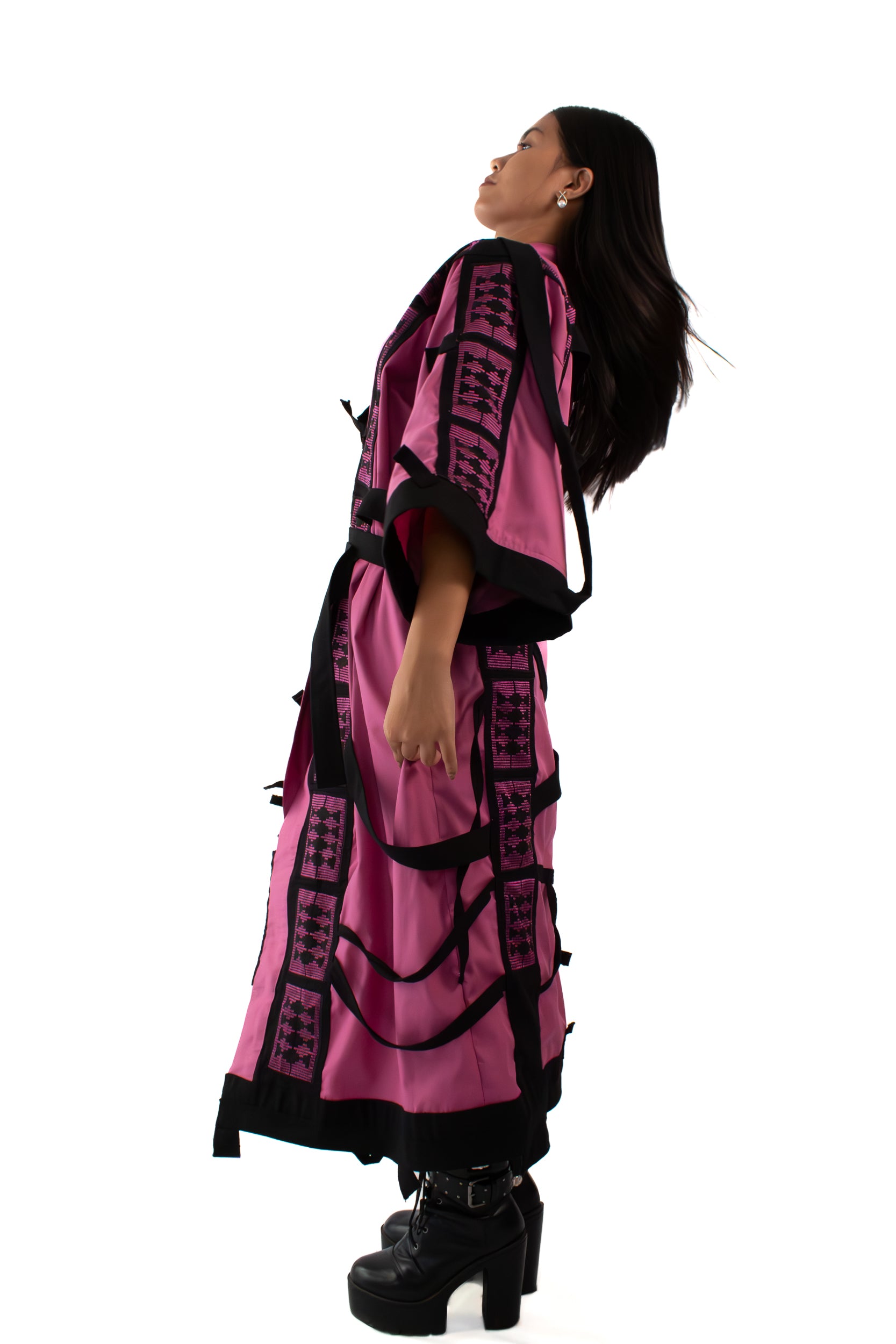 ✦ The Gatekeeper No. 1 - Fierce Handwoven-Silk Kimono in Dusky Pink and Black