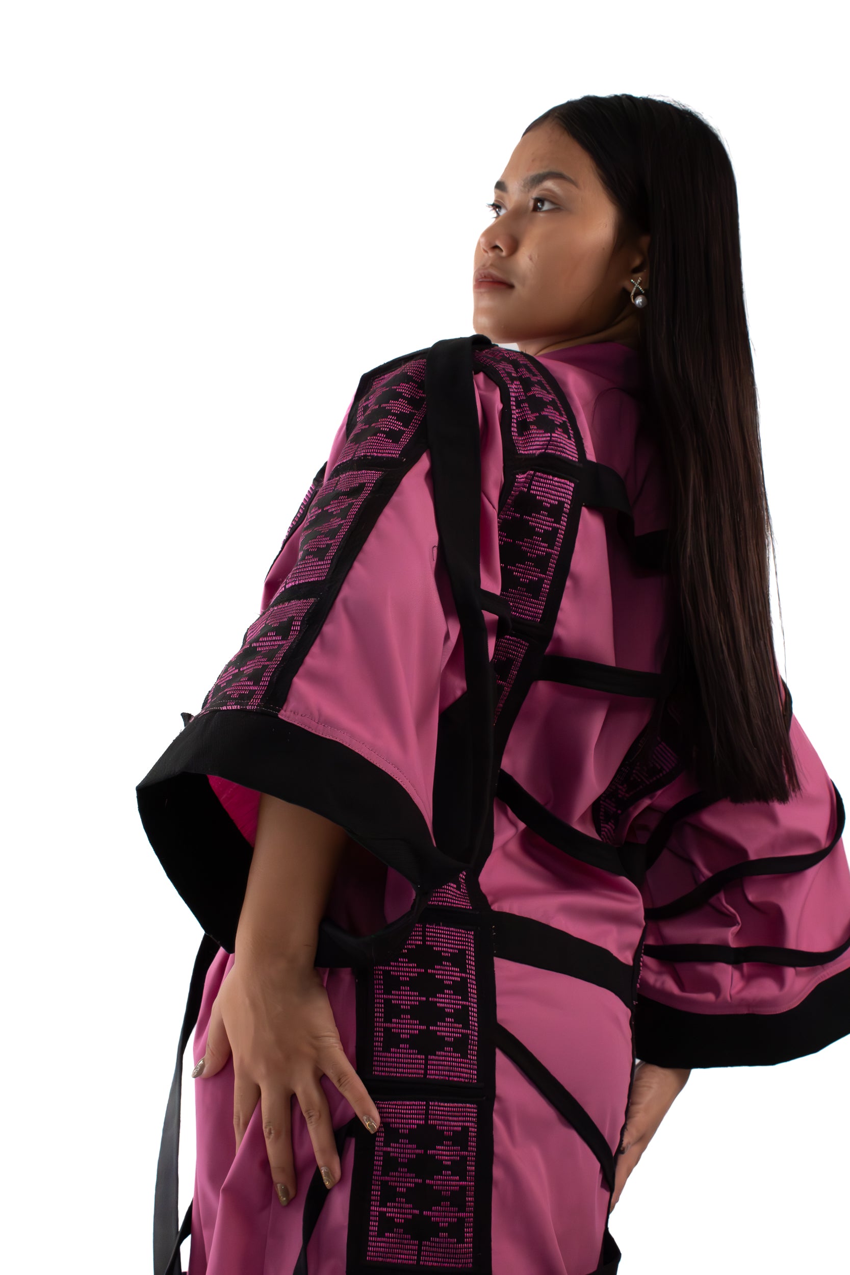 ✦ The Gatekeeper No. 1 - Fierce Handwoven-Silk Kimono in Dusky Pink and Black