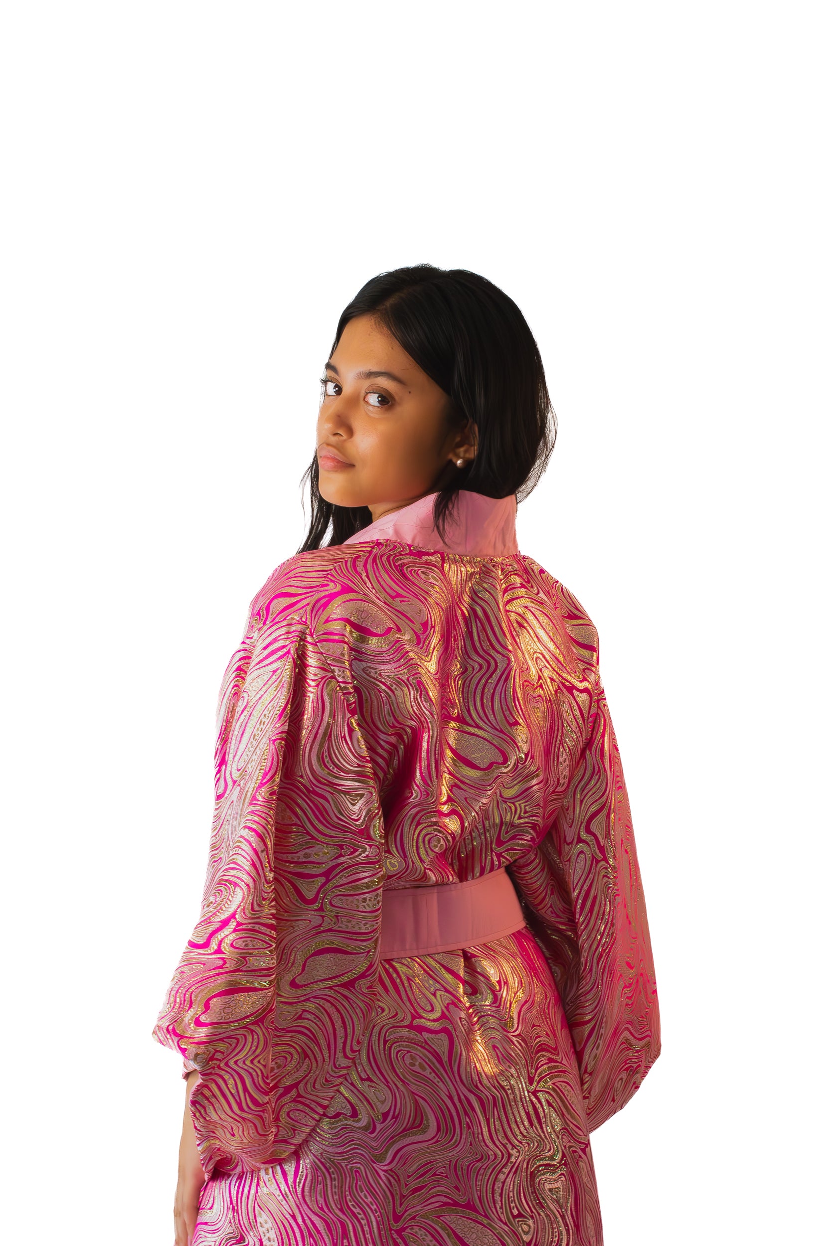 ✦ Pink Duality - Extravagant Reflective Patterned Kimono with Cotton Lining