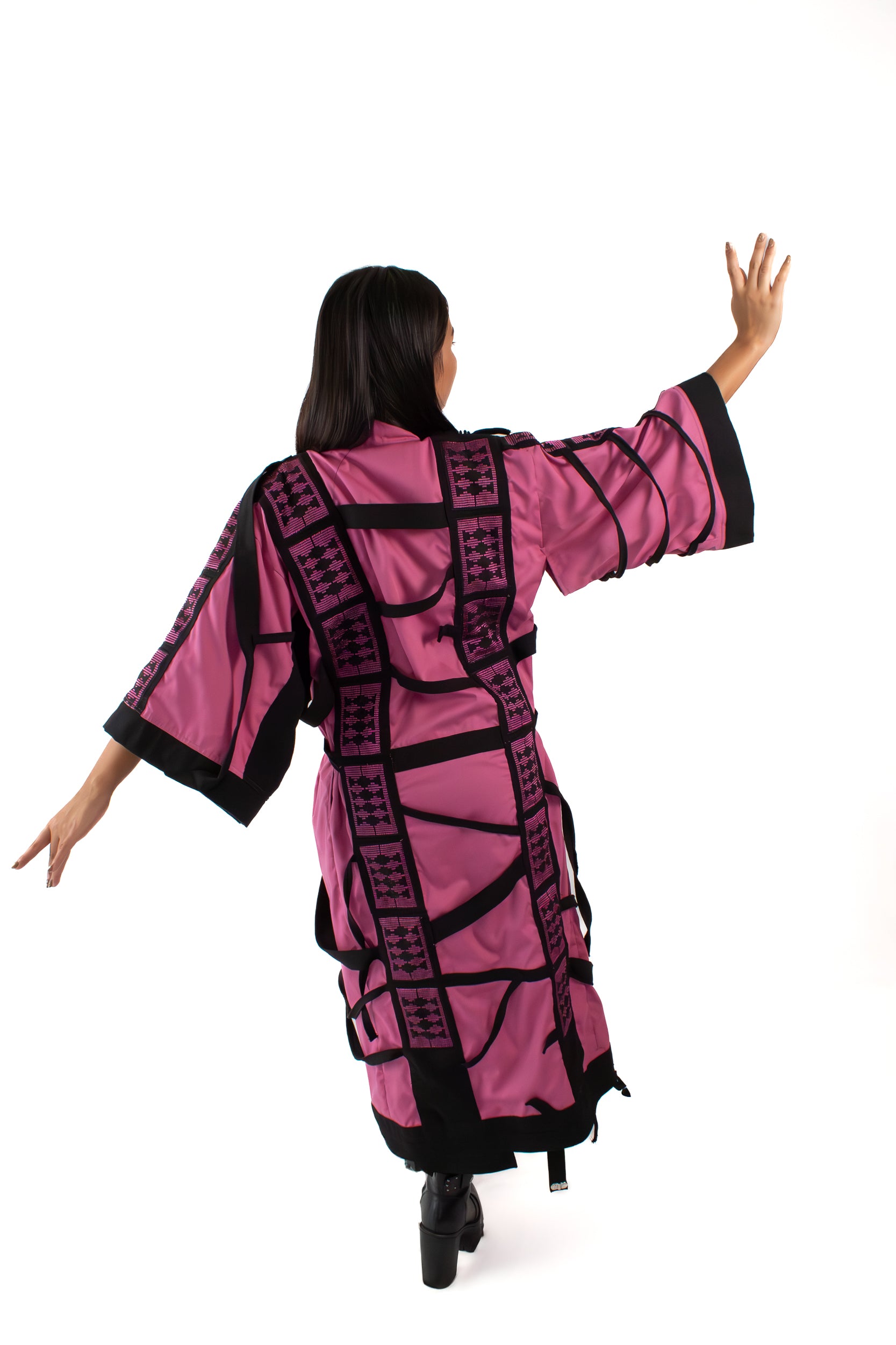 ✦ The Gatekeeper No. 1 - Fierce Handwoven-Silk Kimono in Dusky Pink and Black