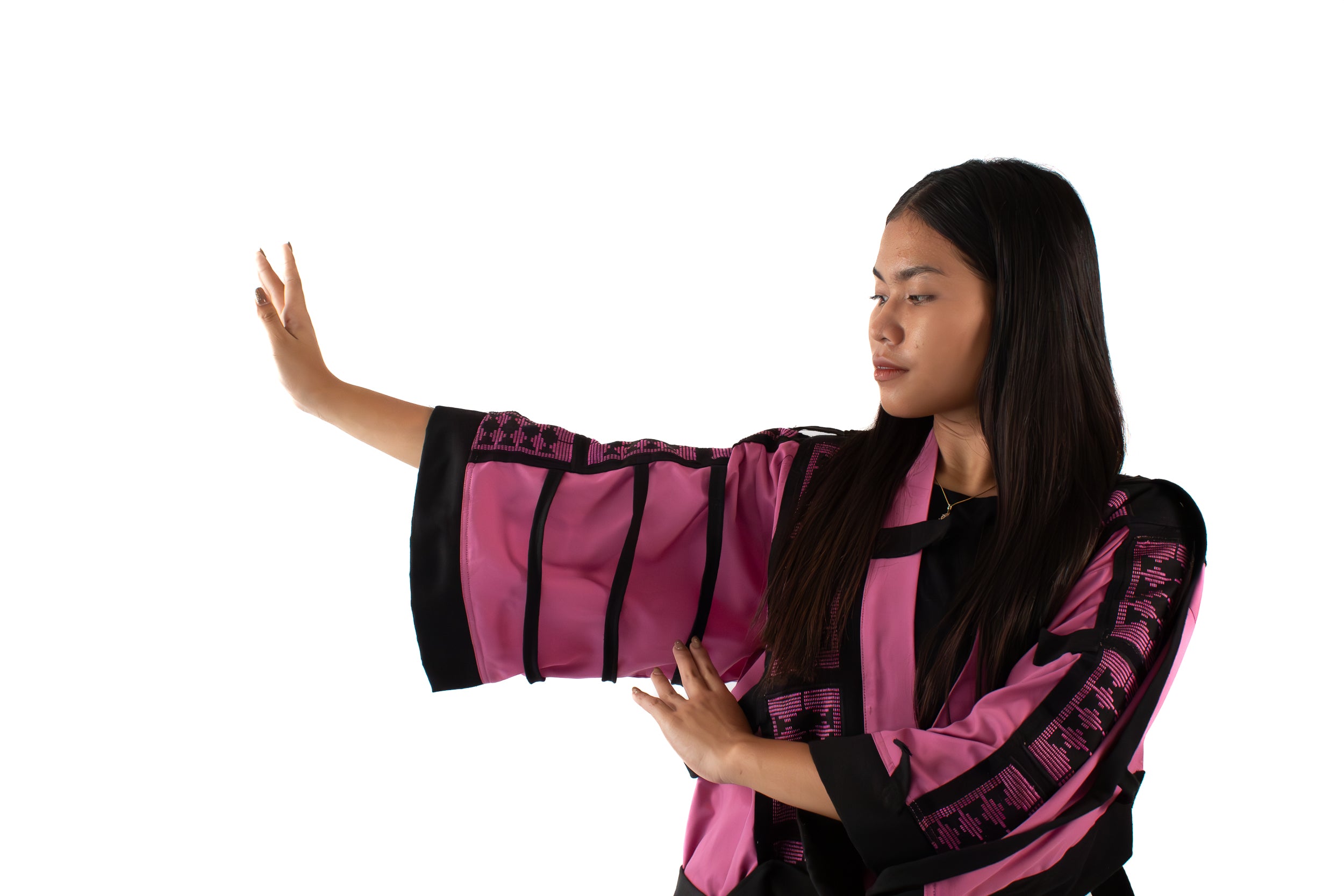 ✦ The Gatekeeper No. 1 - Fierce Handwoven-Silk Kimono in Dusky Pink and Black