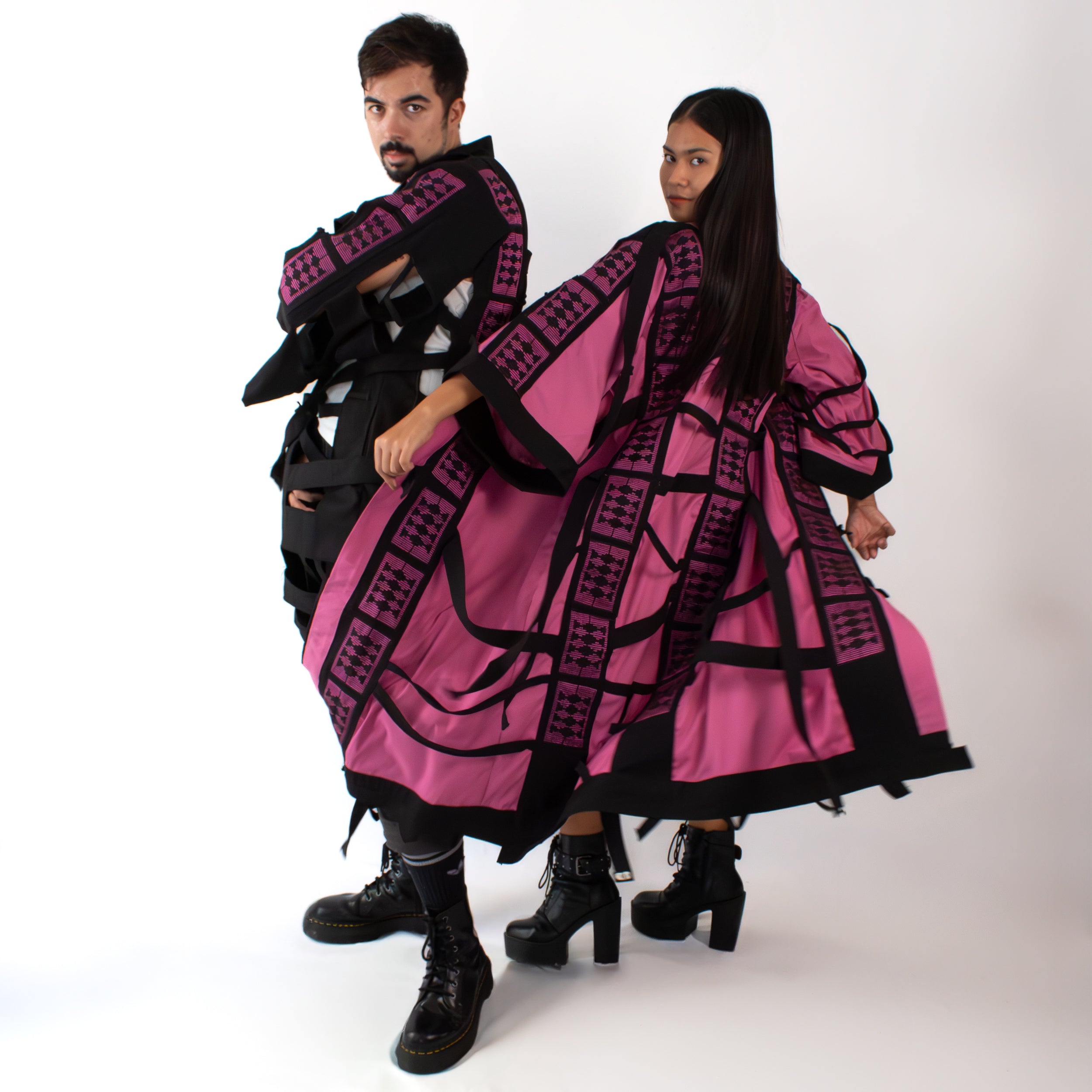 ✦ The Gatekeeper No. 1 - Fierce Handwoven-Silk Kimono in Dusky Pink and Black