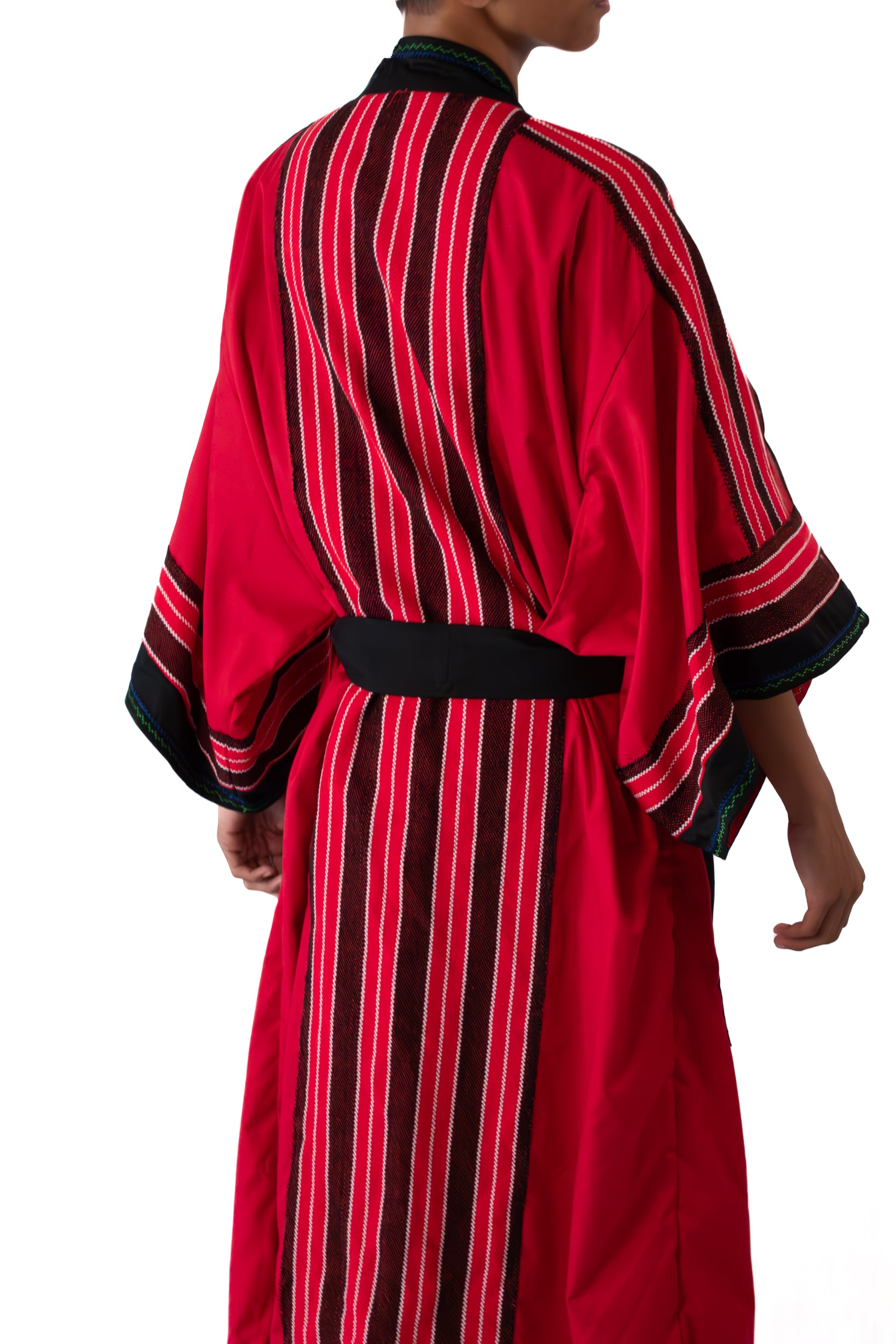 ✦ Kalinga Spirits - Red & Black Kimono featuring Authentic Hand-Woven Fabric, Beads and Hand-Embroidery