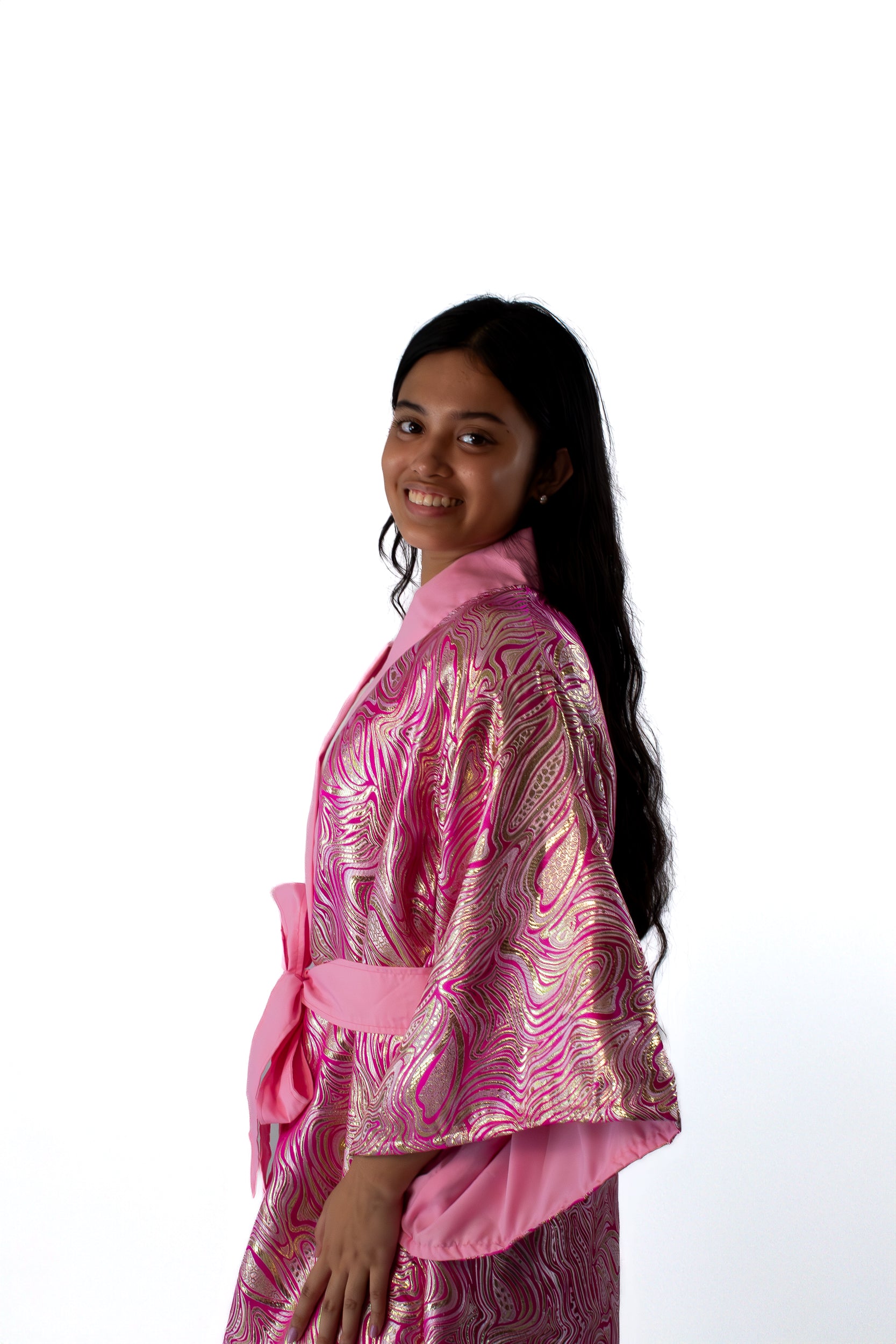 ✦ Pink Duality - Extravagant Reflective Patterned Kimono with Cotton Lining