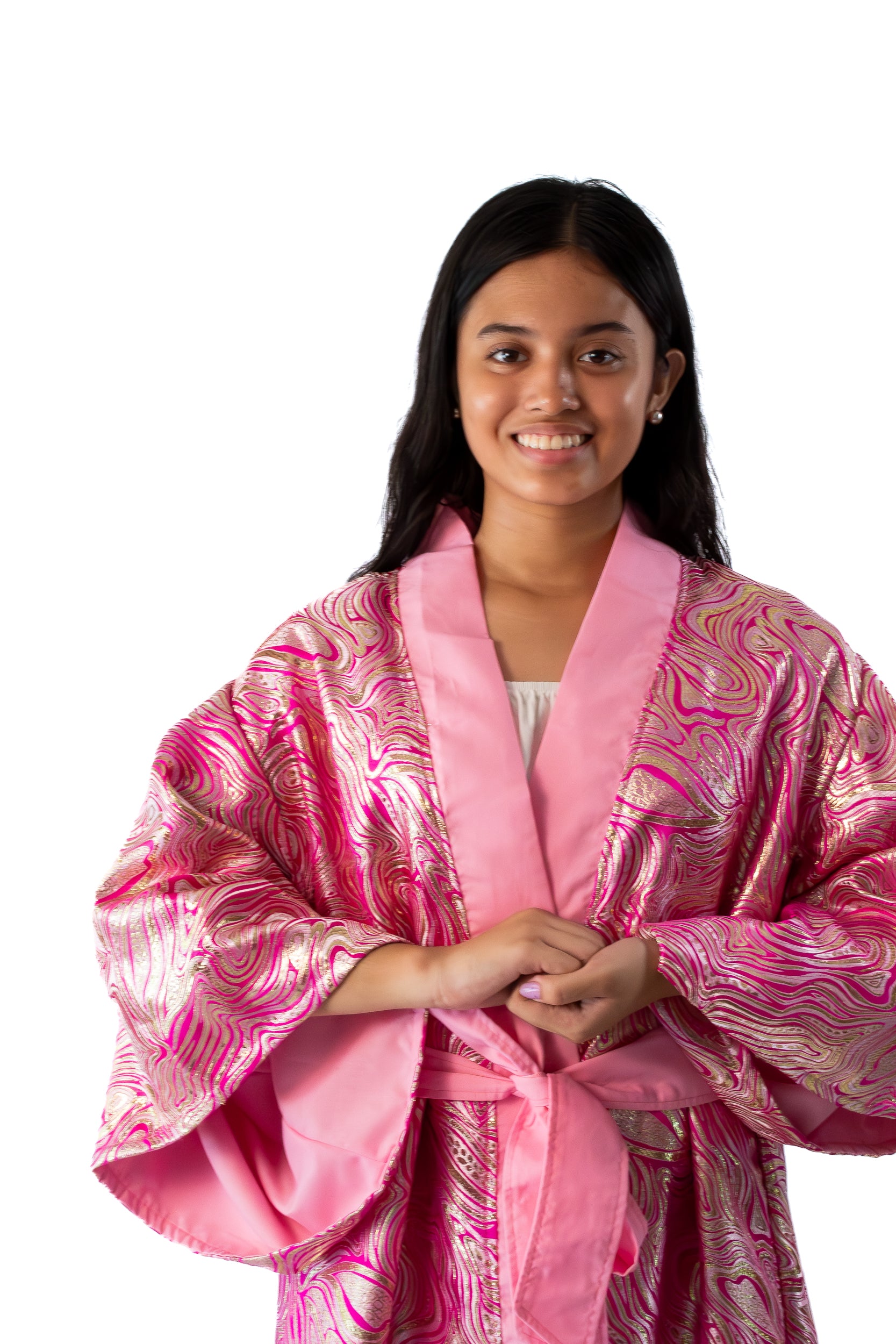 ✦ Pink Duality - Extravagant Reflective Patterned Kimono with Cotton Lining