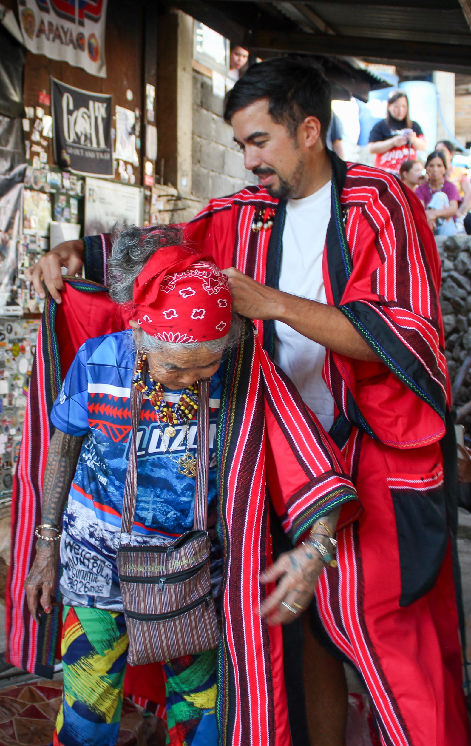 ✦ Kalinga Spirits - Red & Black Kimono featuring Authentic Hand-Woven Fabric, Beads and Hand-Embroidery
