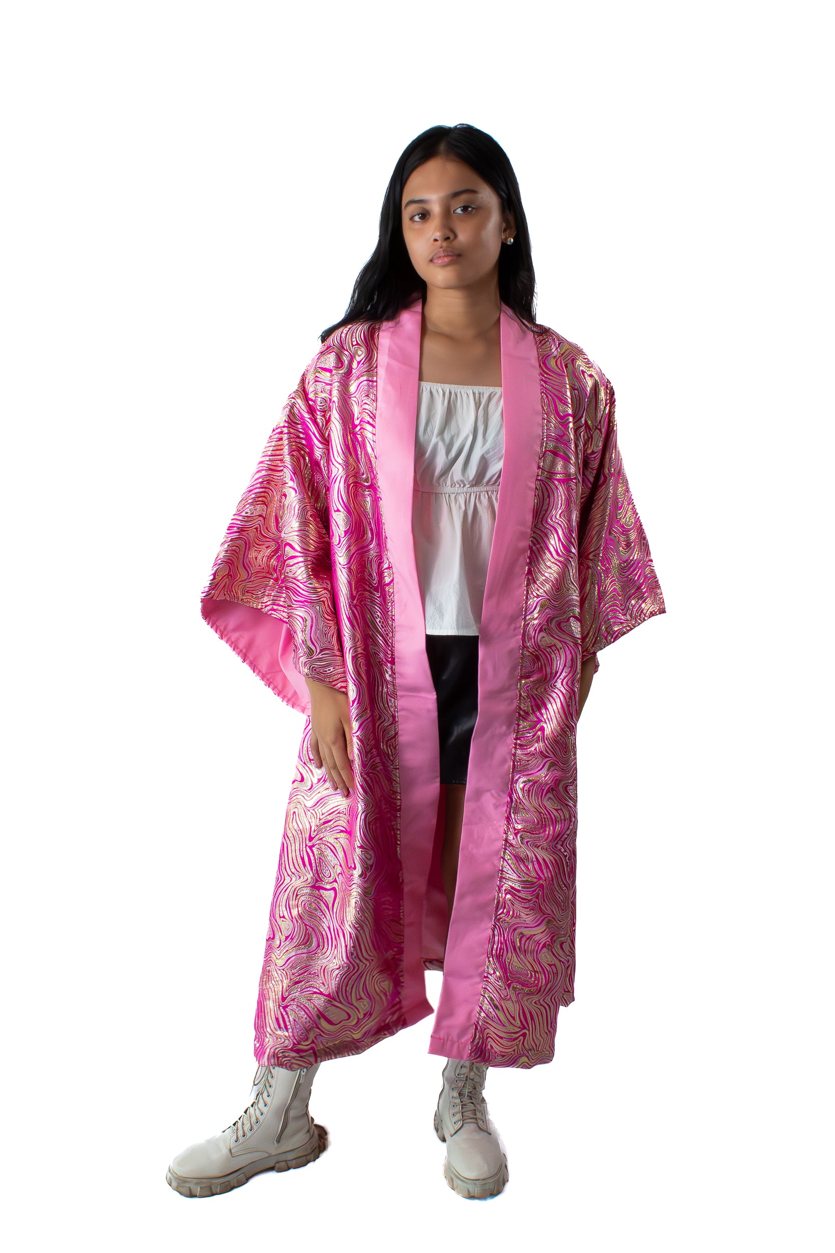 ✦ Pink Duality - Extravagant Reflective Patterned Kimono with Cotton Lining