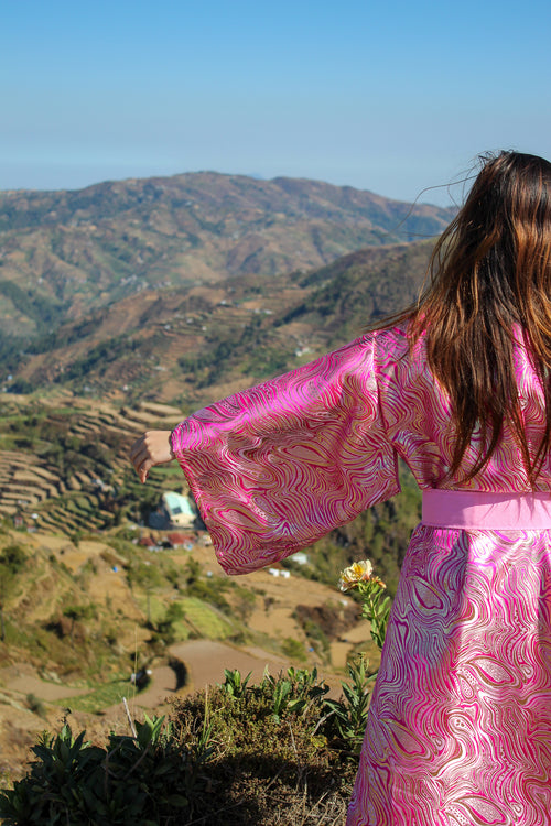 ✦ Pink Duality - Extravagant Reflective Patterned Kimono with Cotton Lining