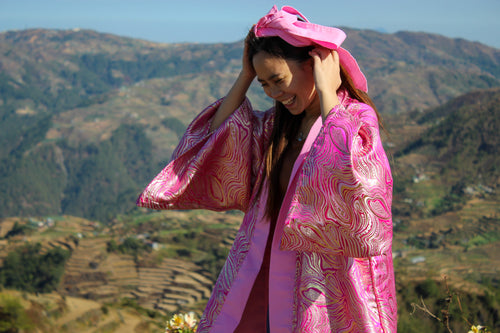 ✦ Pink Duality - Extravagant Reflective Patterned Kimono with Cotton Lining
