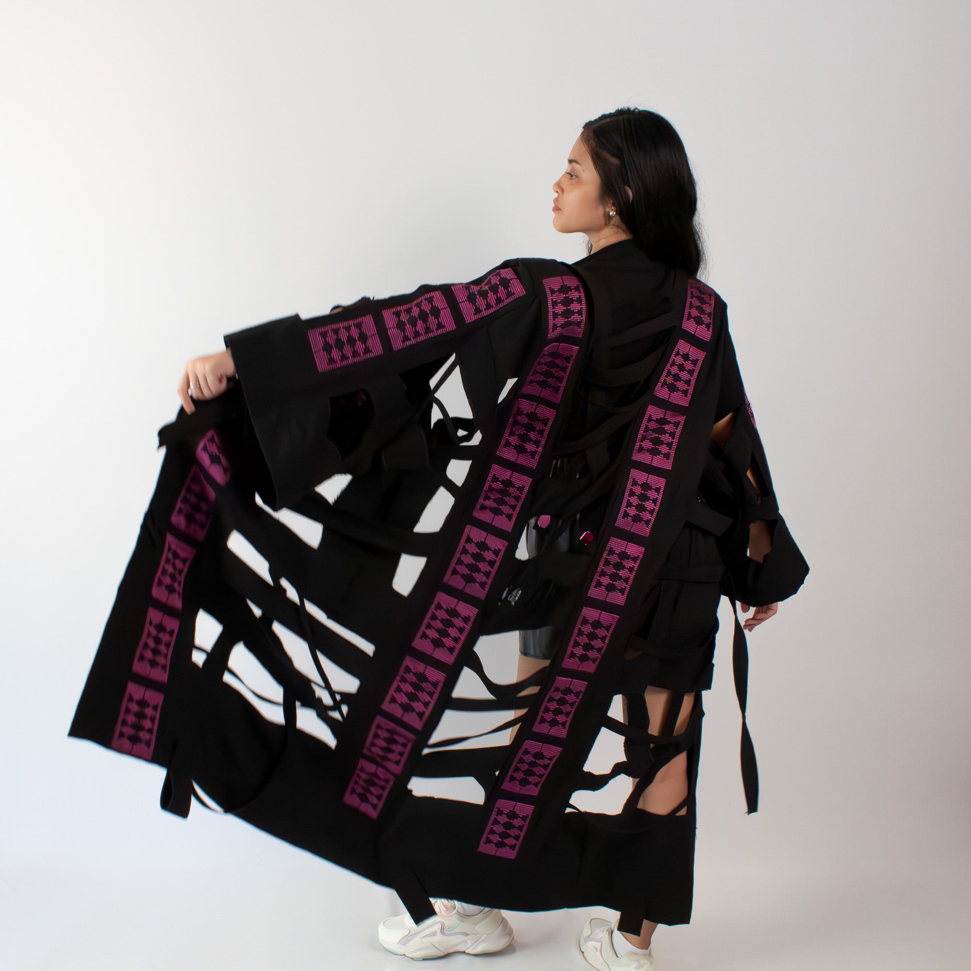 ✦ Gatekeeper No. 3 - Fierce Handwoven-Silk & Black Canvas Kimono with Unique Design