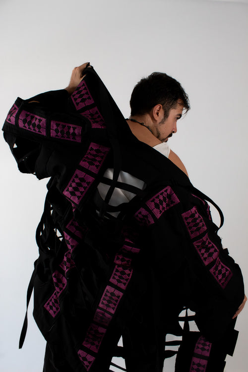 ✦ Gatekeeper No. 3 - Fierce Handwoven-Silk & Black Canvas Kimono with Unique Design