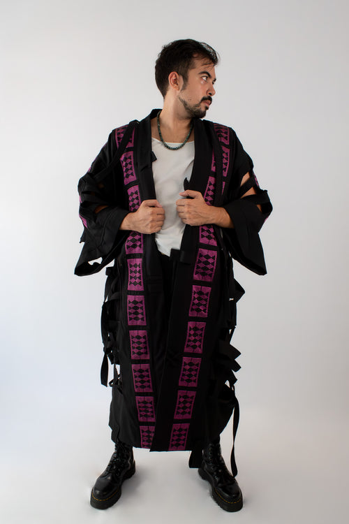 ✦ Gatekeeper No. 3 - Fierce Handwoven-Silk & Black Canvas Kimono with Unique Design