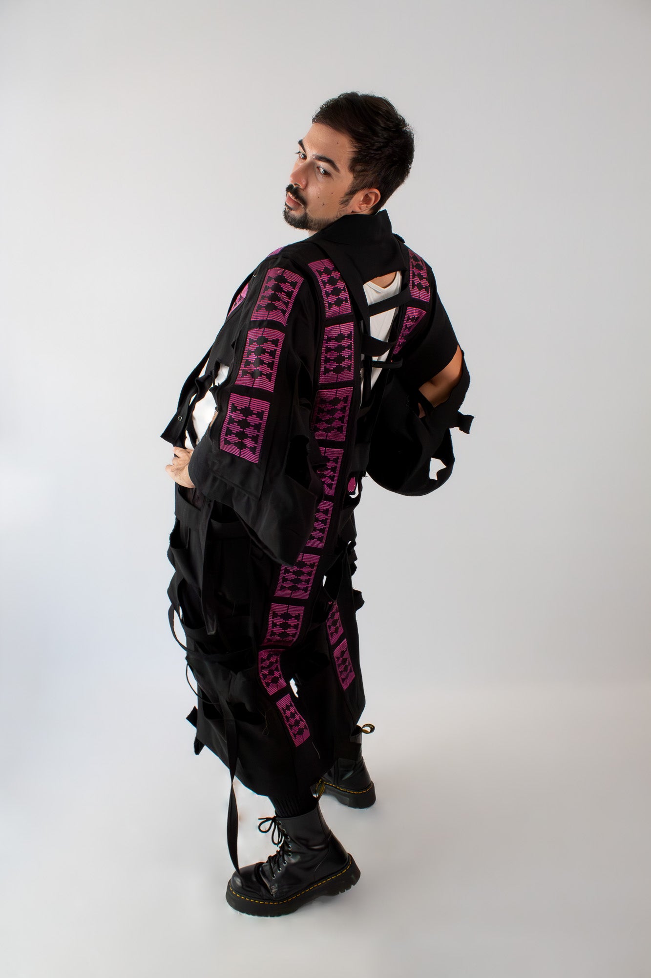 ✦ Gatekeeper No. 3 - Fierce Handwoven-Silk & Black Canvas Kimono with Unique Design
