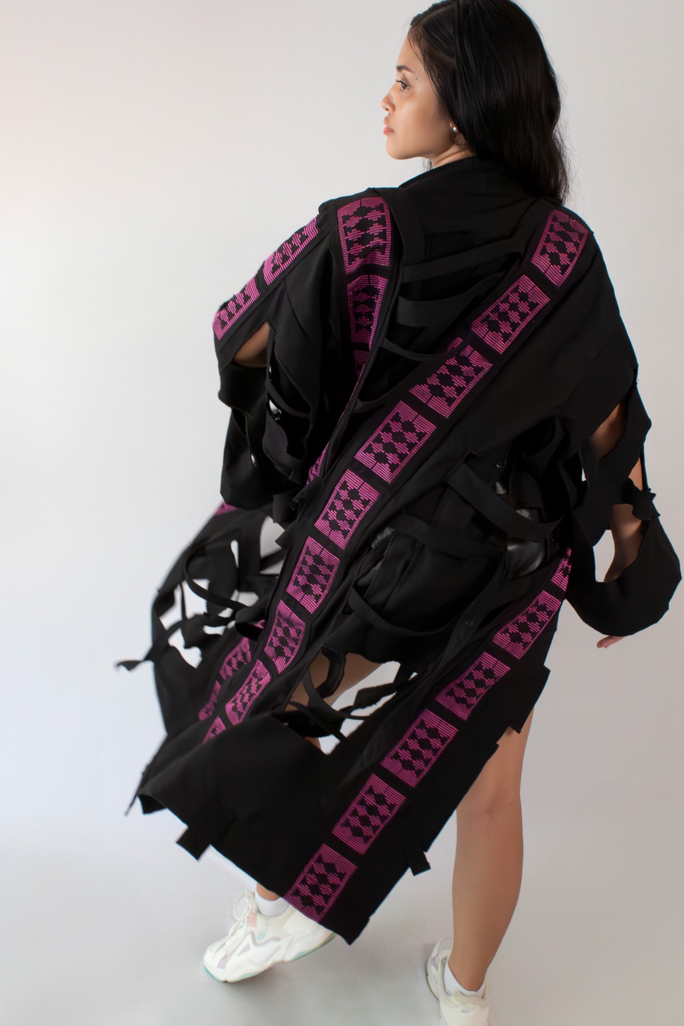 ✦ Gatekeeper No. 3 - Fierce Handwoven-Silk & Black Canvas Kimono with Unique Design