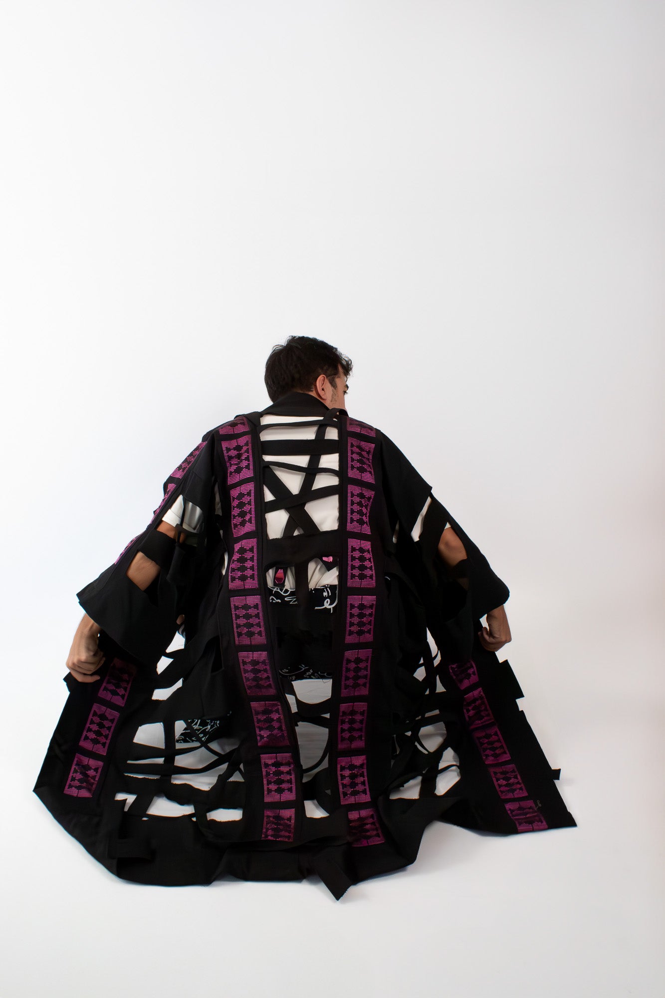 ✦ Gatekeeper No. 3 - Fierce Handwoven-Silk & Black Canvas Kimono with Unique Design