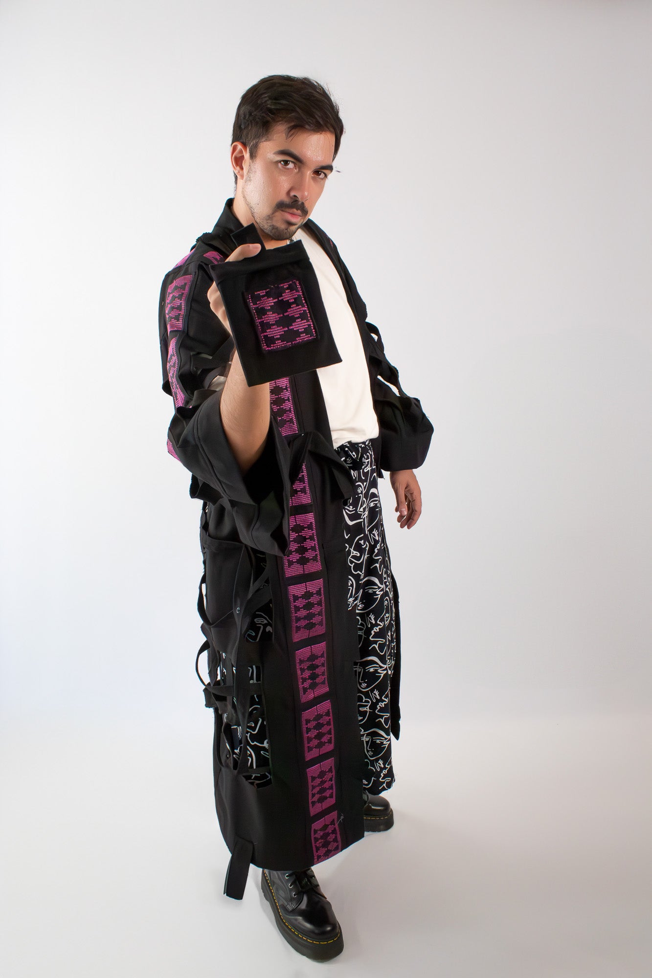 ✦ Gatekeeper No. 3 - Fierce Handwoven-Silk & Black Canvas Kimono with Unique Design