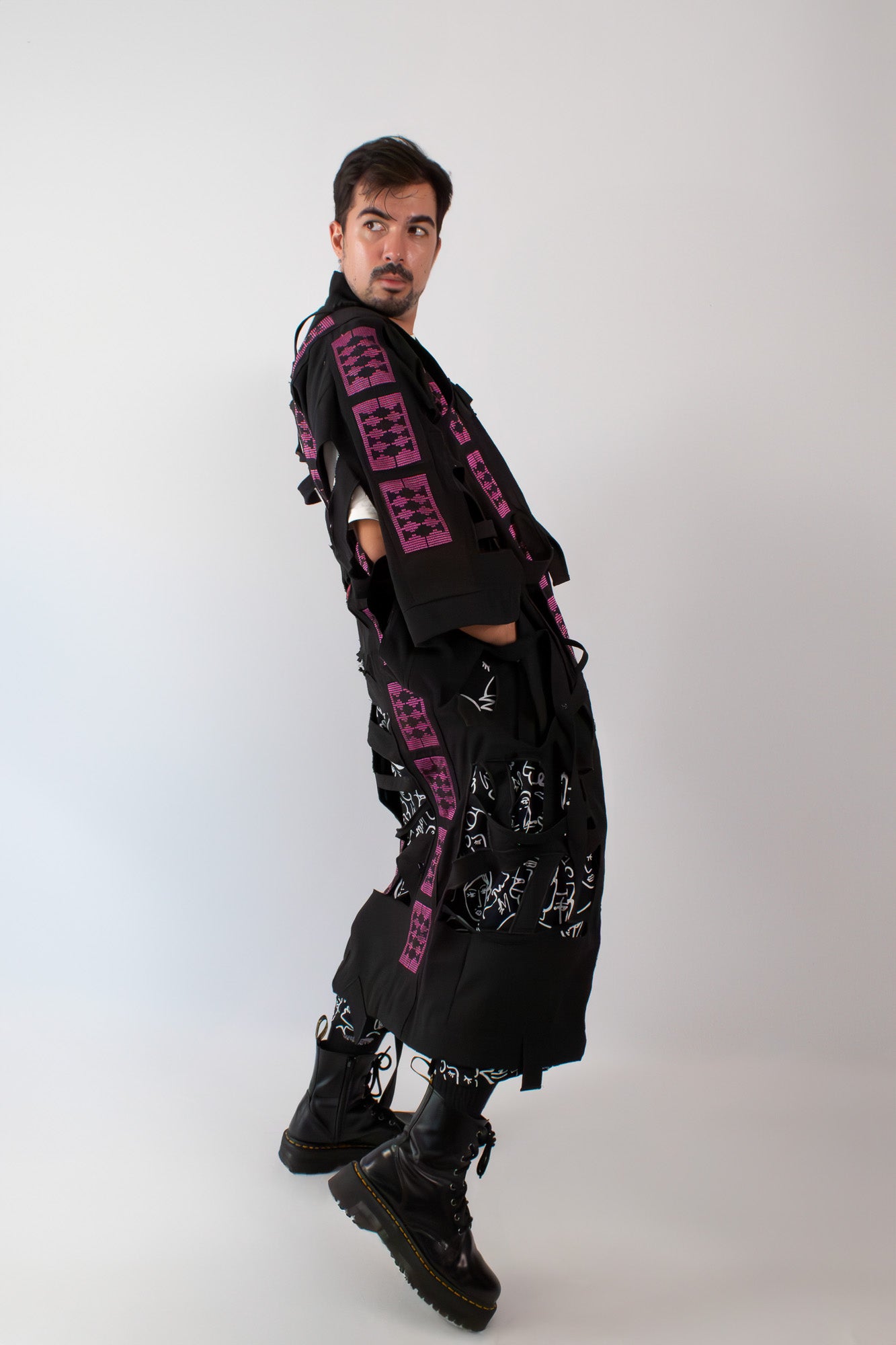 ✦ Gatekeeper No. 3 - Fierce Handwoven-Silk & Black Canvas Kimono with Unique Design