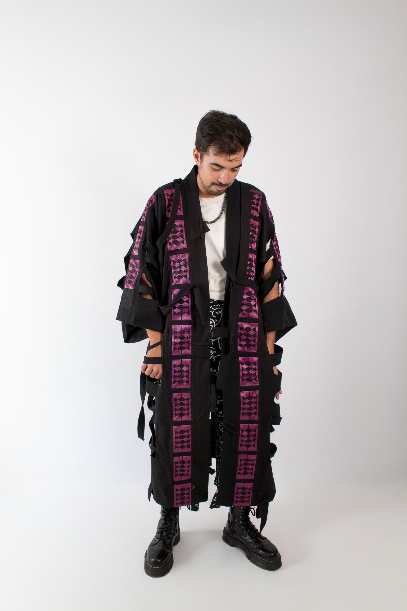 ✦ Gatekeeper No. 3 - Fierce Handwoven-Silk & Black Canvas Kimono with Unique Design