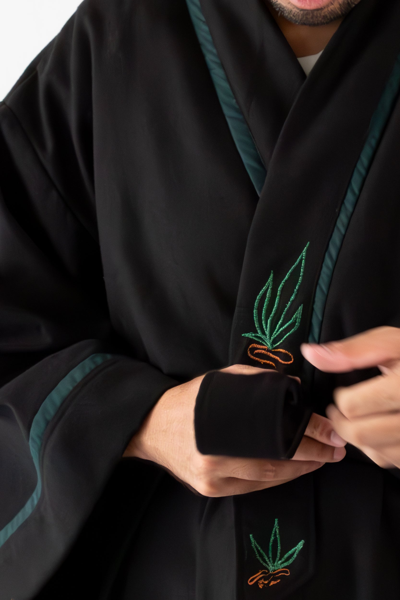 ✦ Pathfinders’ Bond - Black Cotton Kimono with intricate Horse Embroidery and Details