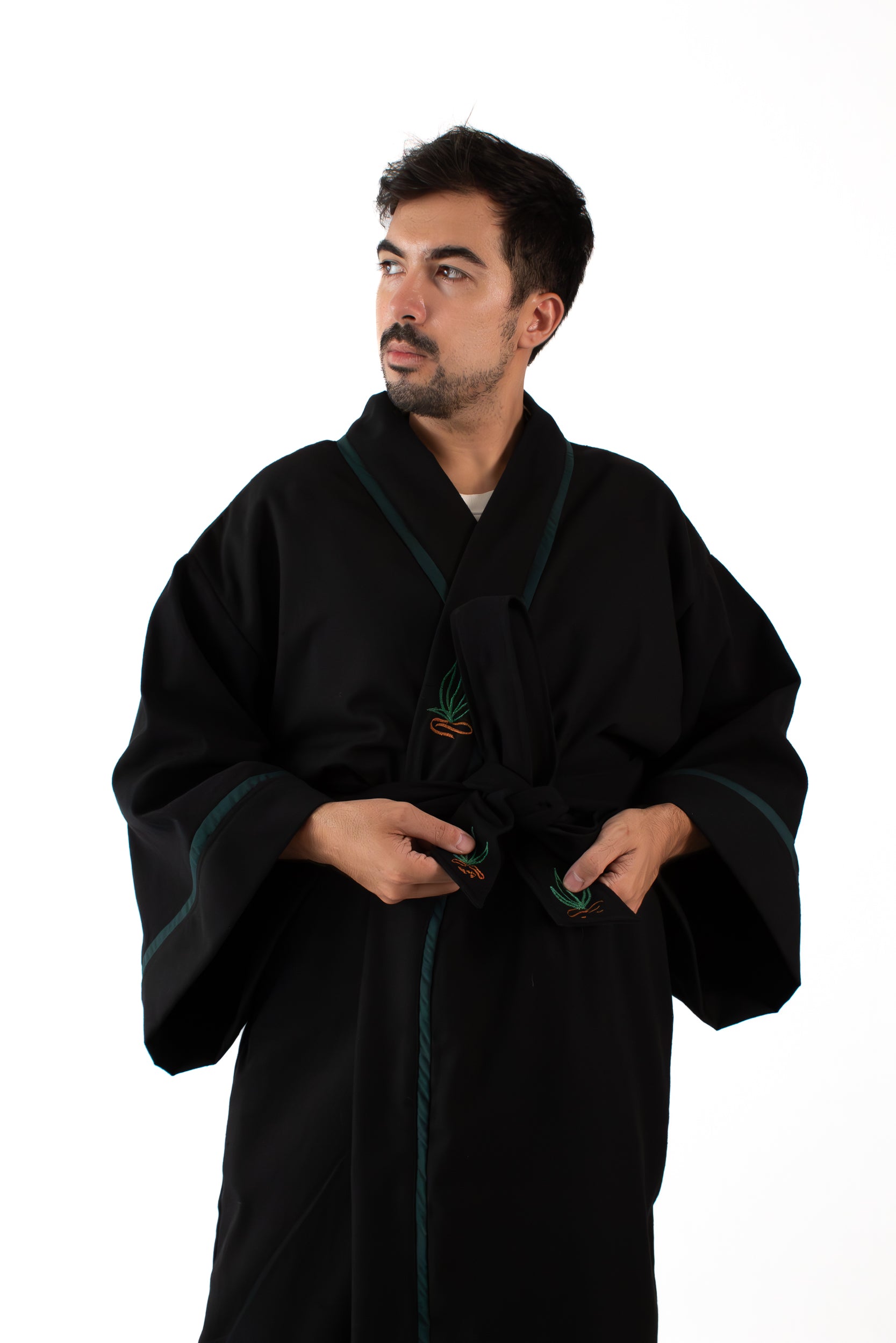 ✦ Pathfinders’ Bond - Black Cotton Kimono with intricate Horse Embroidery and Details