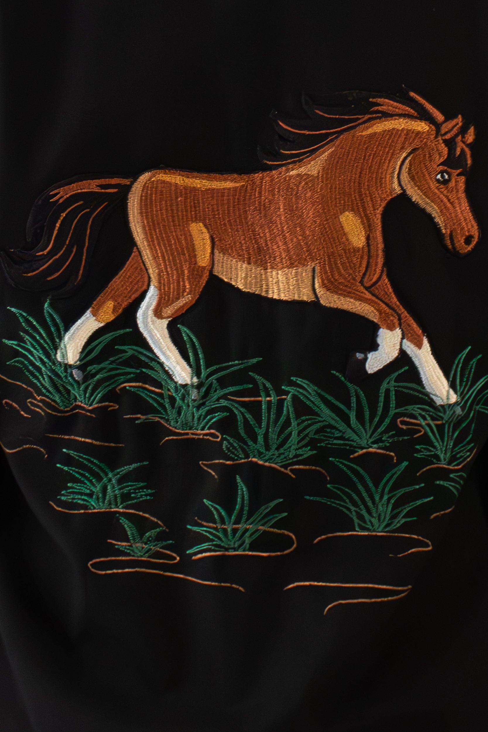 ✦ Pathfinders’ Bond - Black Cotton Kimono with intricate Horse Embroidery and Details