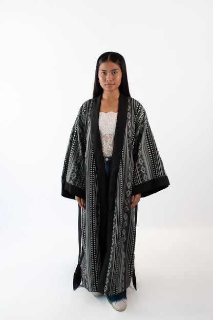 ✦ Sinag Lines - Ethnic Black & White Kimono with Cotton Lining