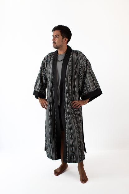 ✦ Sinag Lines - Ethnic Black & White Kimono with Cotton Lining