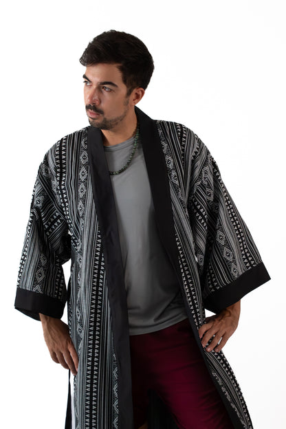 ✦ Sinag Lines - Ethnic Black & White Kimono with Cotton Lining