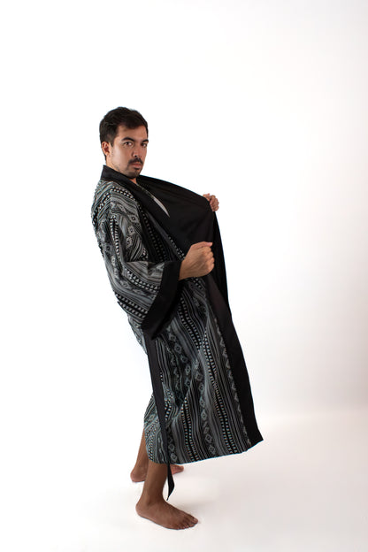 ✦ Sinag Lines - Ethnic Black & White Kimono with Cotton Lining