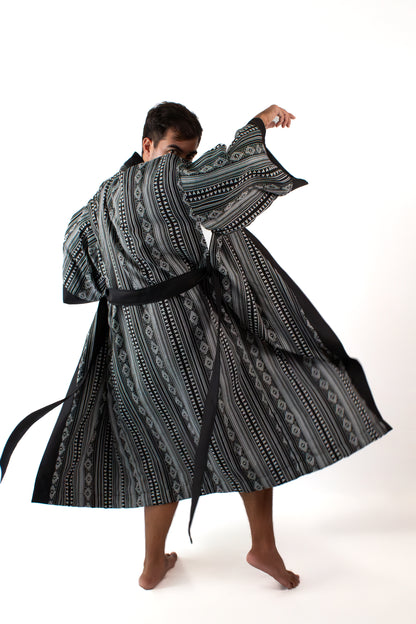 ✦ Sinag Lines - Ethnic Black & White Kimono with Cotton Lining